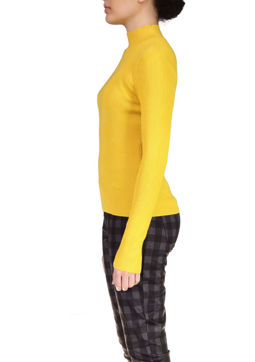Womens Long Sleeve Mock Neck Ribbed Top