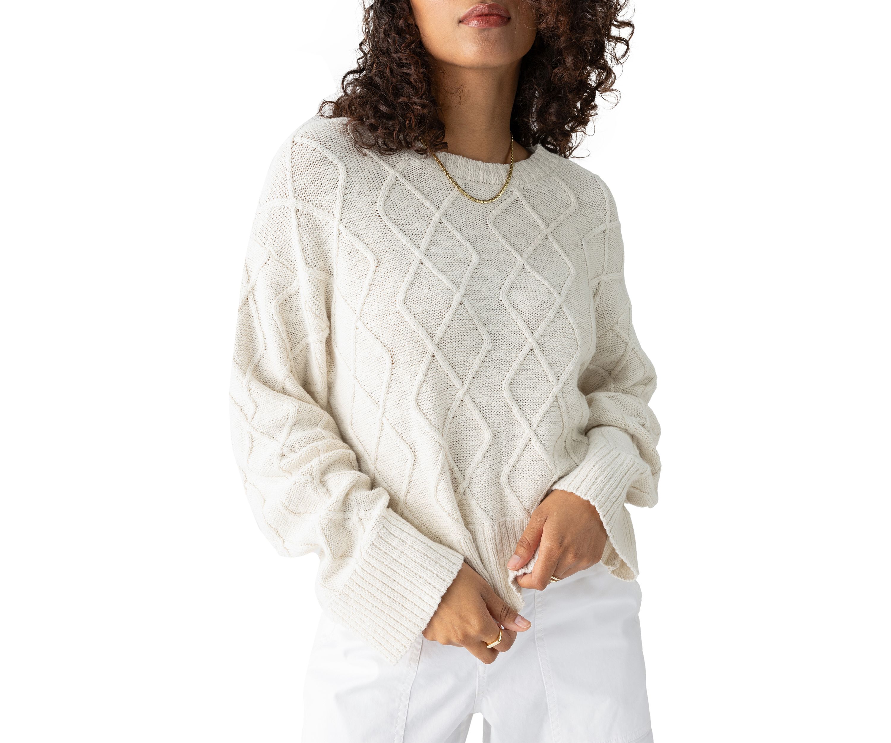 Womens Coastal Cable Crew Neck Sweater