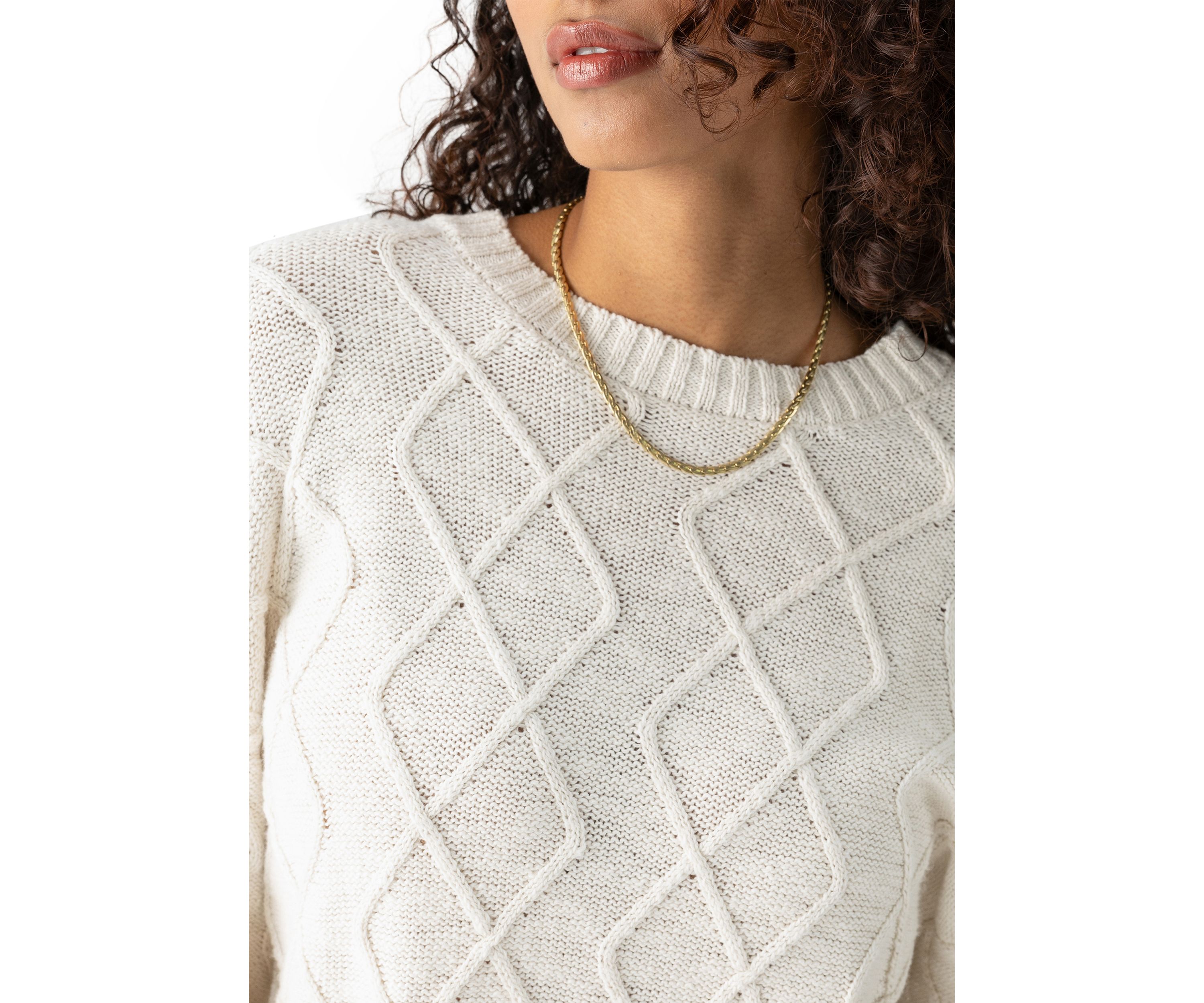 Womens Coastal Cable Crew Neck Sweater