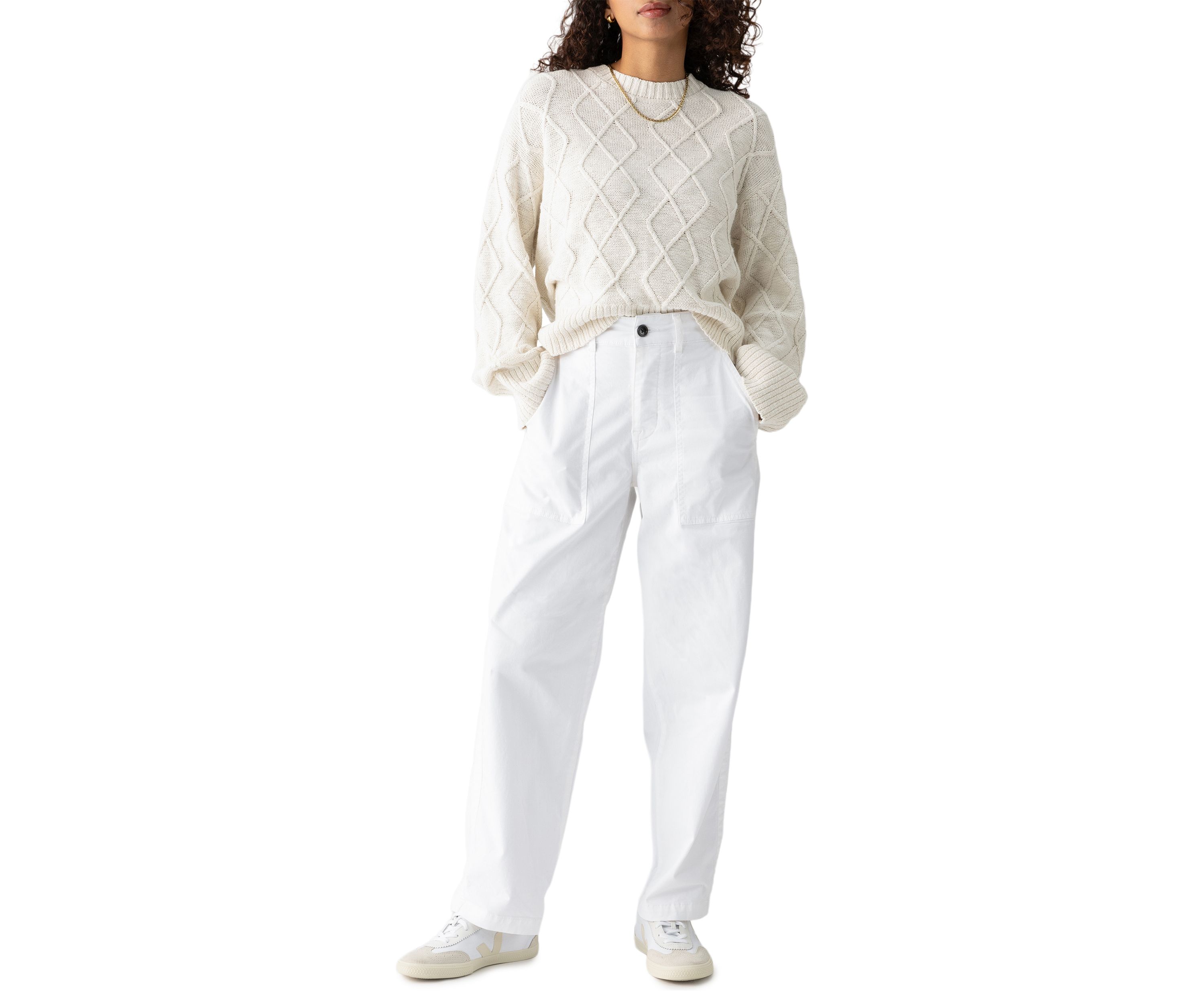 Womens Coastal Cable Crew Neck Sweater