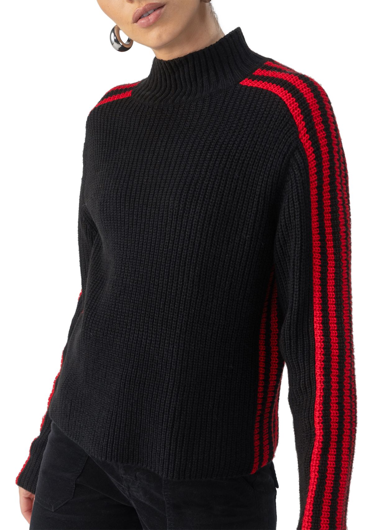 Womens Sporty Stripe Mock Sweater