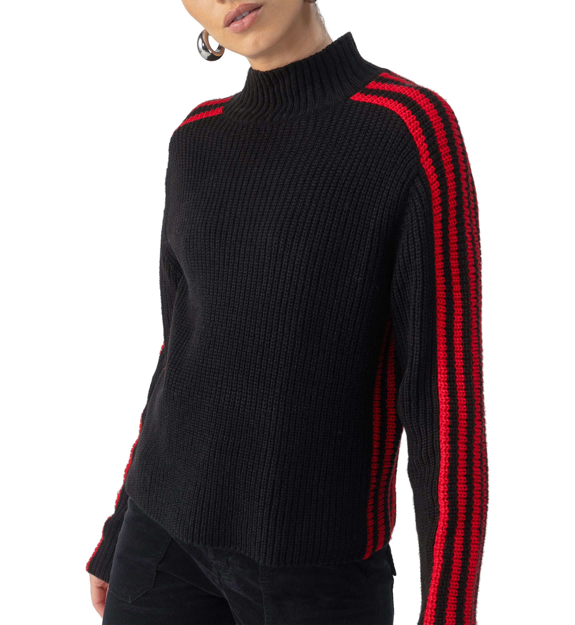 Womens Sporty Stripe Mock Sweater