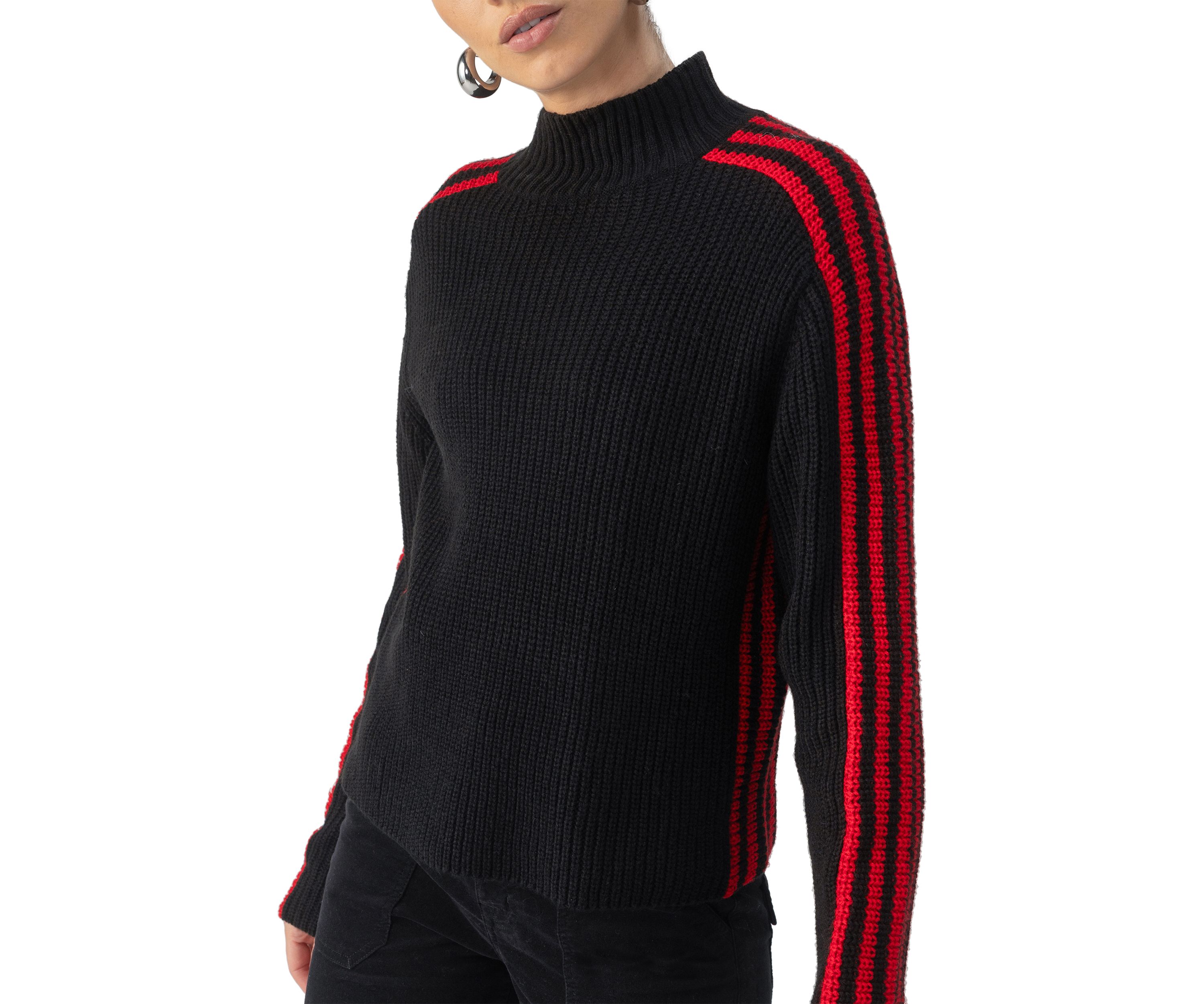 Womens Sporty Stripe Mock Sweater