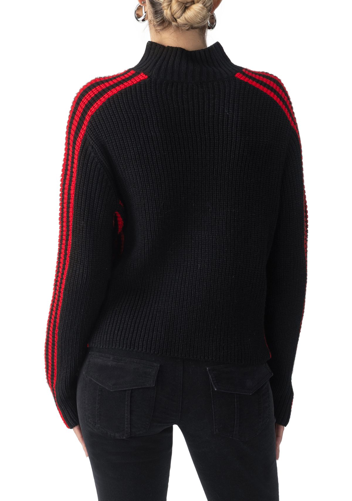Womens Sporty Stripe Mock Sweater