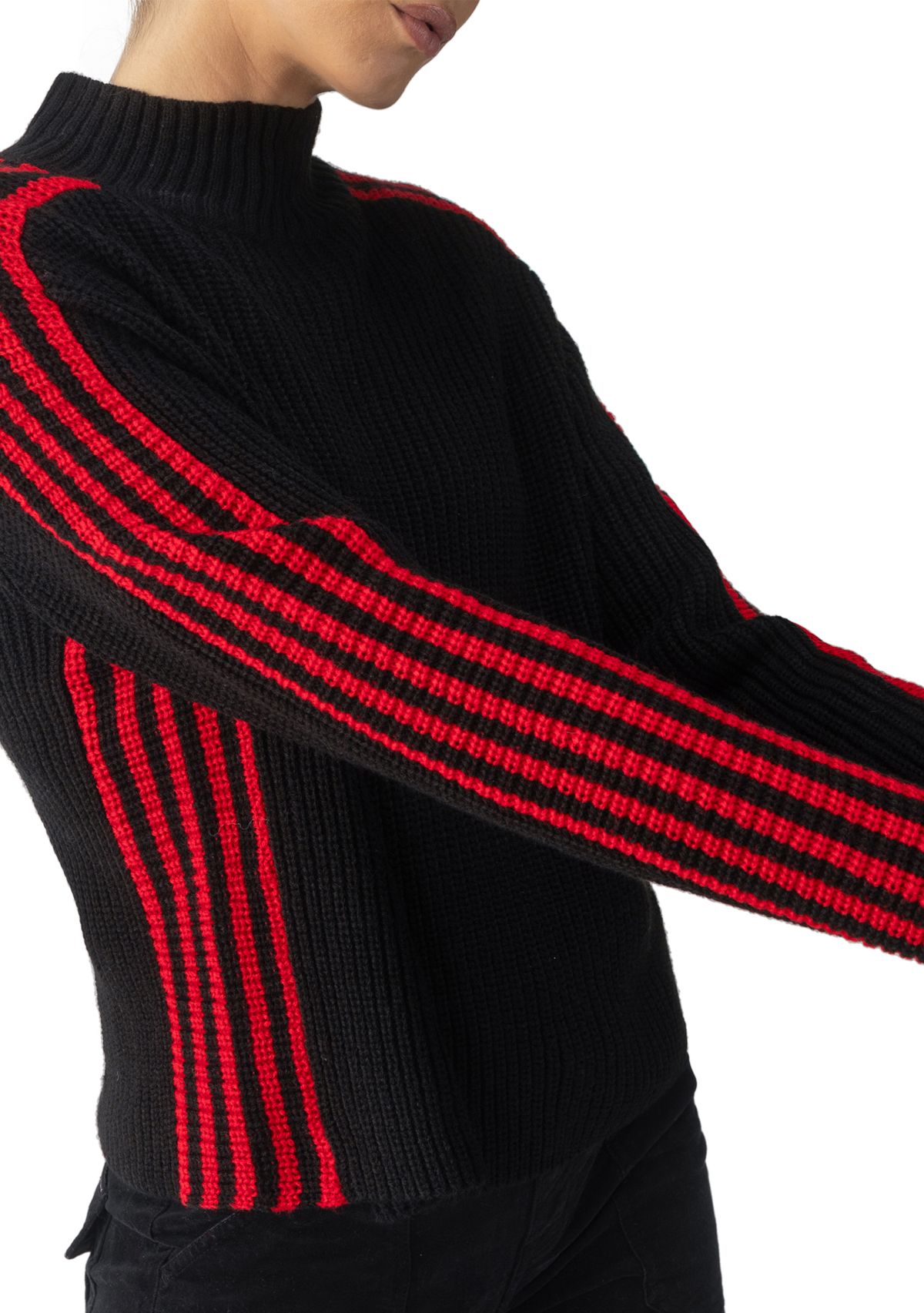 Womens Sporty Stripe Mock Sweater