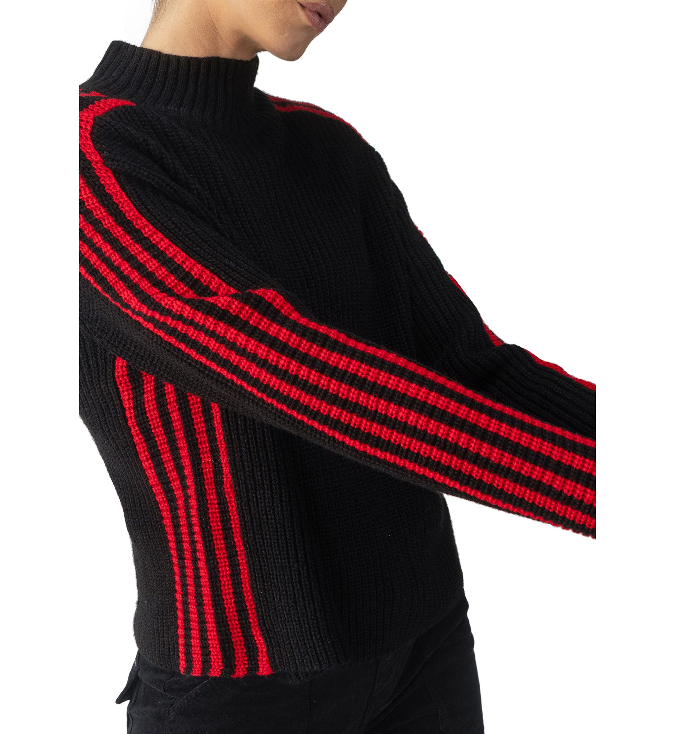 Womens Sporty Stripe Mock Sweater