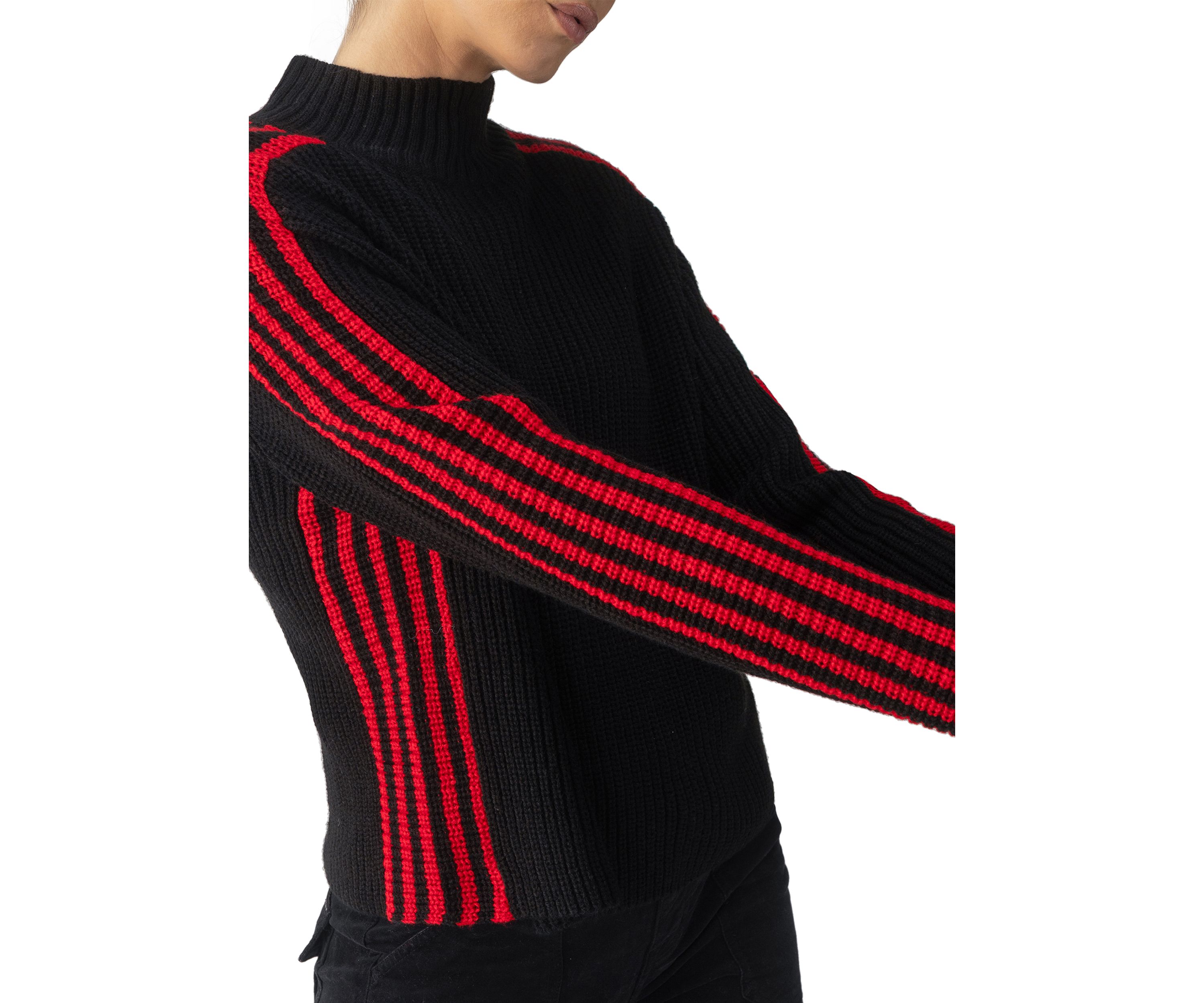 Womens Sporty Stripe Mock Sweater