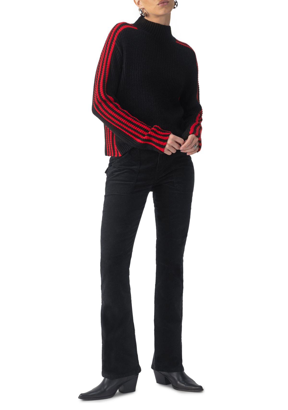 Womens Sporty Stripe Mock Sweater