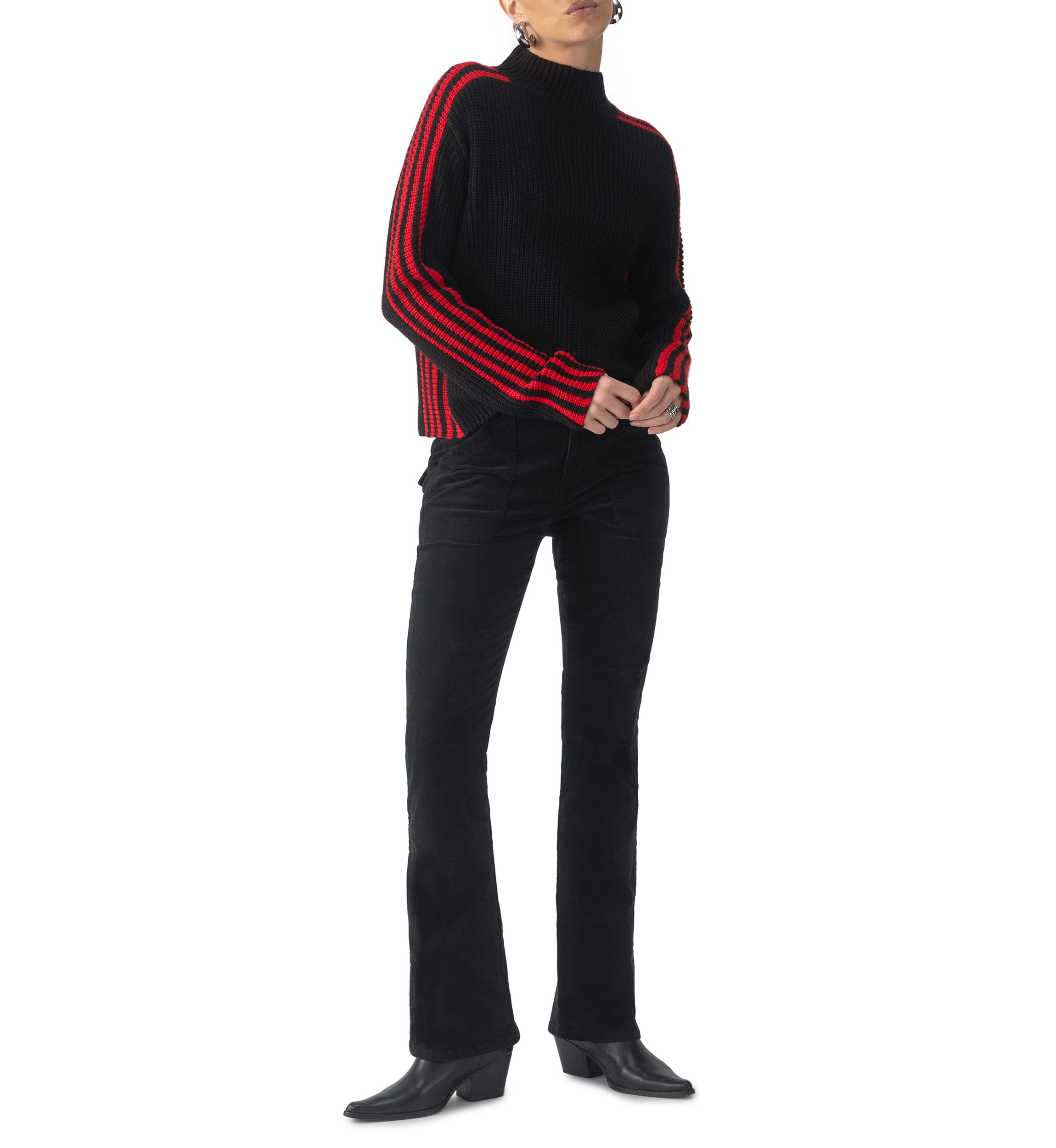 Womens Sporty Stripe Mock Sweater