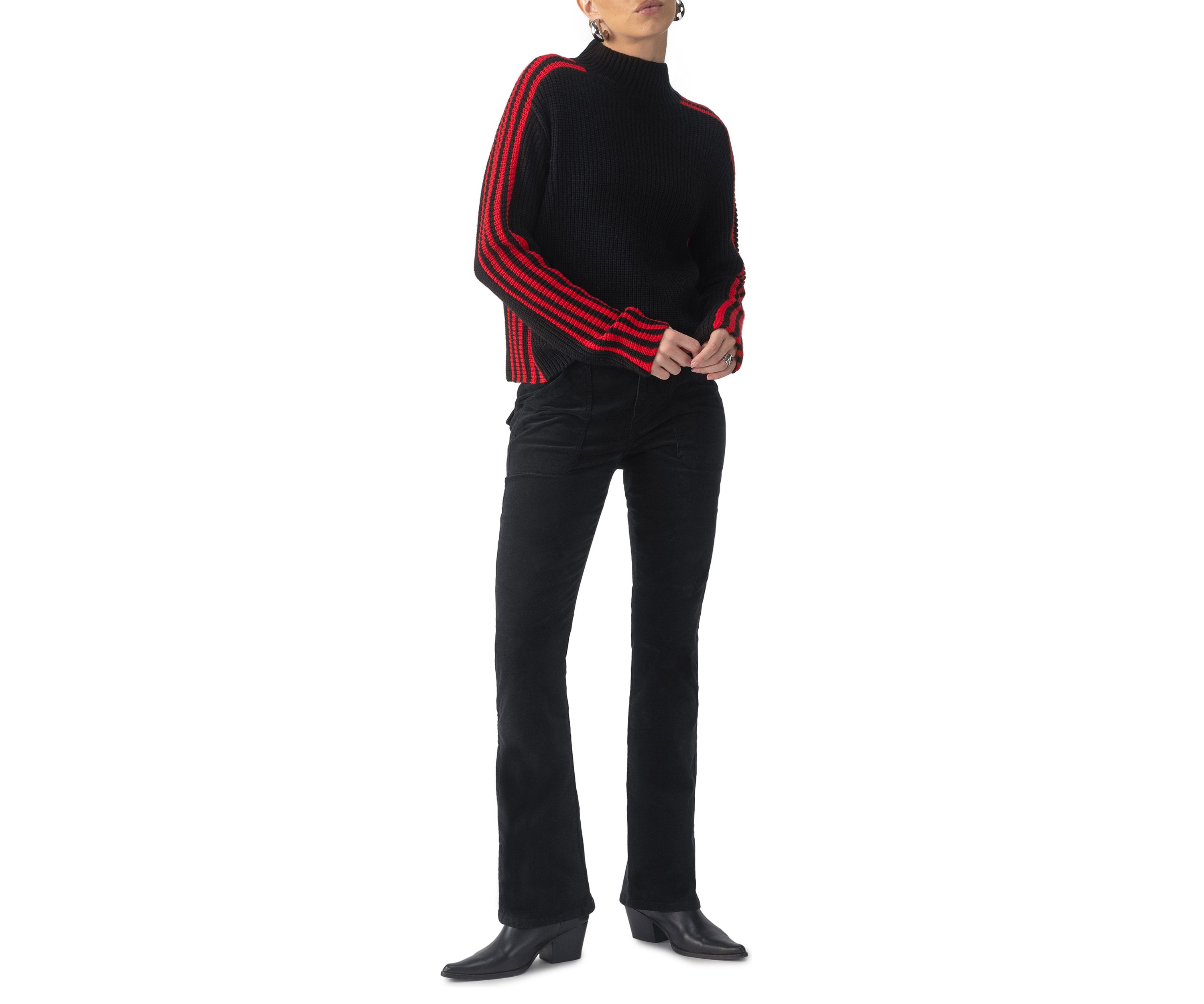 Womens Sporty Stripe Mock Sweater