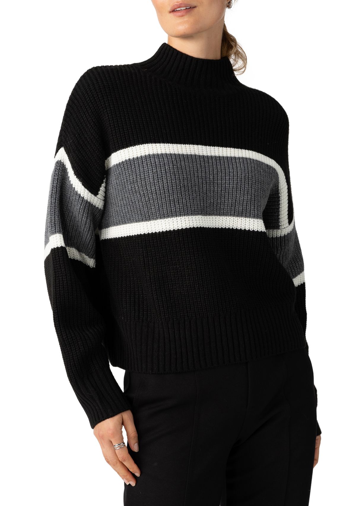 Womens Mock Neck Stripe Sweater