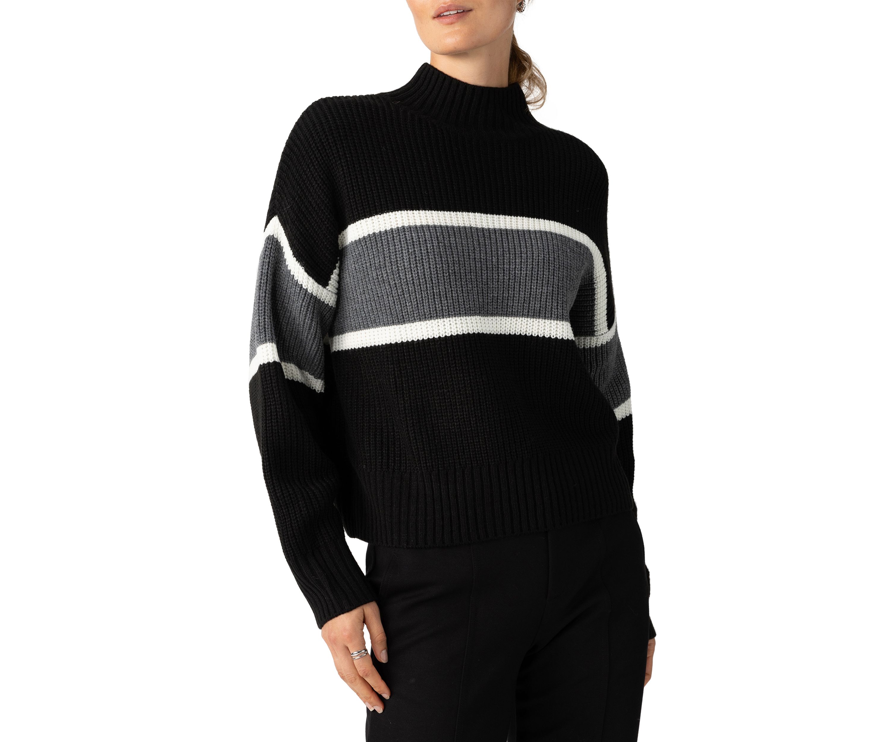 Womens Mock Neck Stripe Sweater