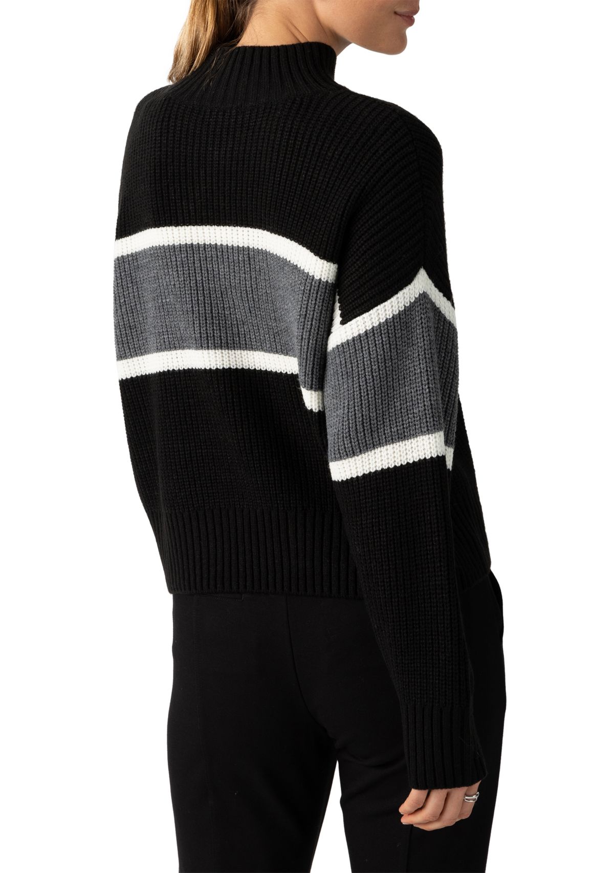 Womens Mock Neck Stripe Sweater