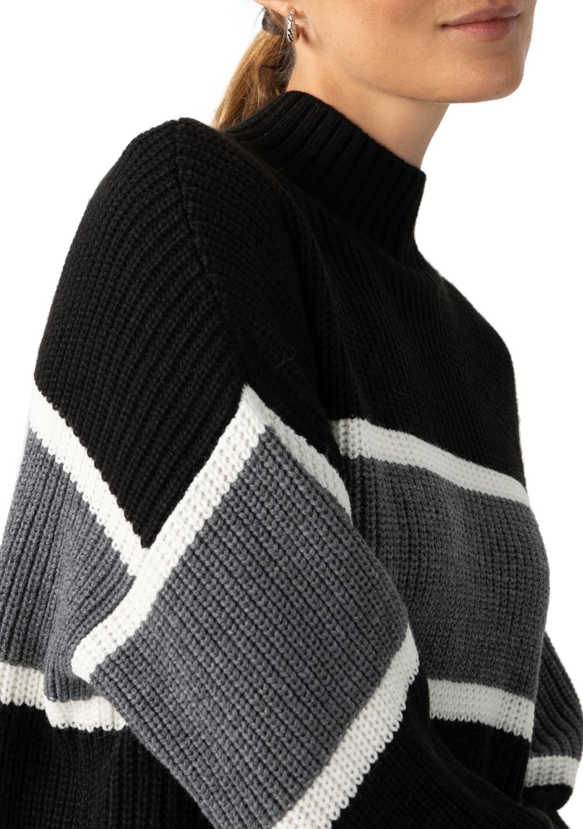 Womens Mock Neck Stripe Sweater