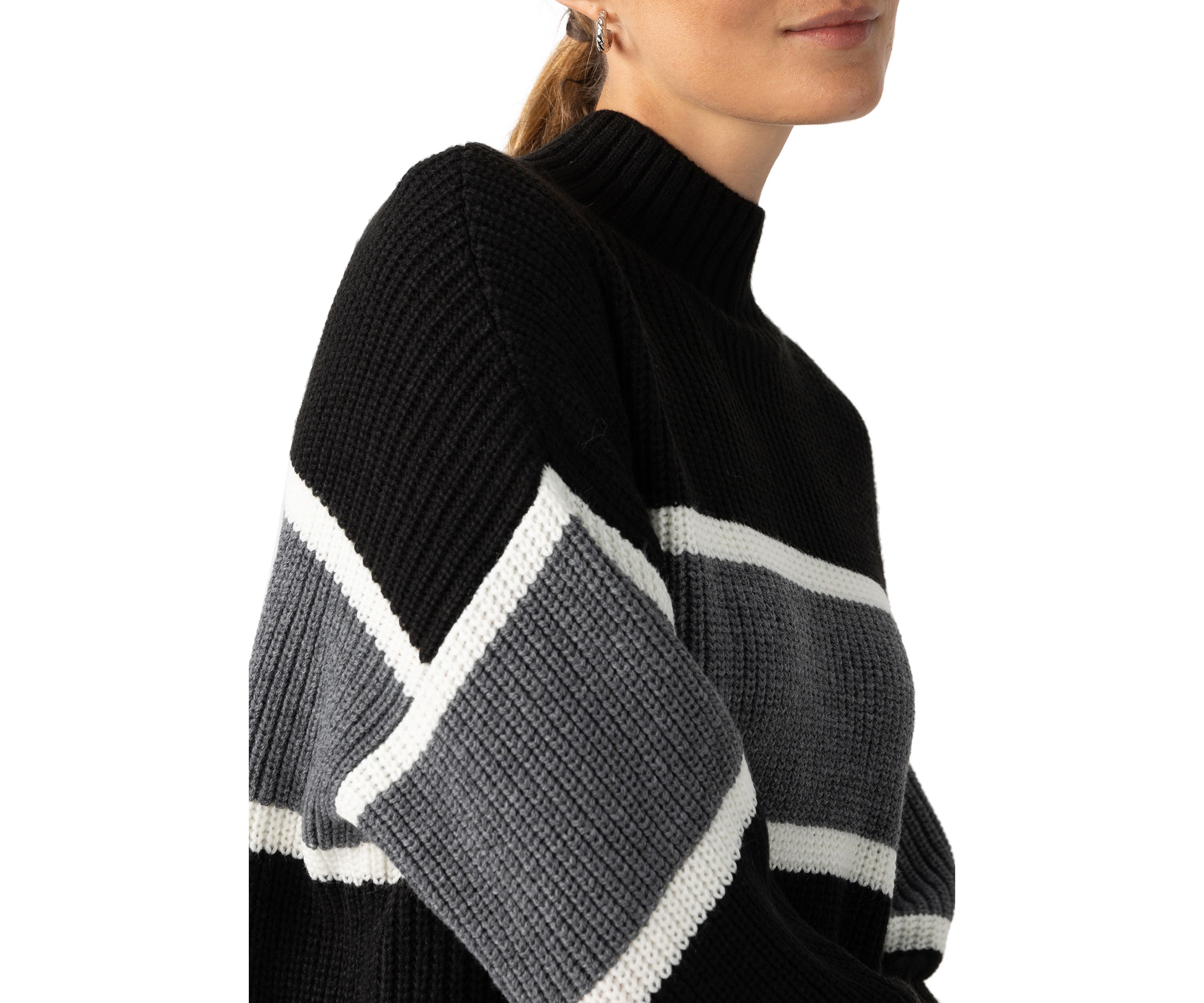 Womens Mock Neck Stripe Sweater