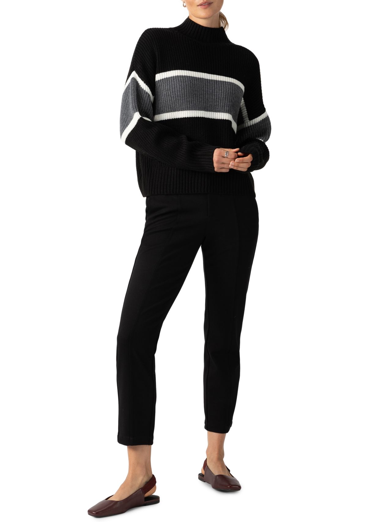 Womens Mock Neck Stripe Sweater
