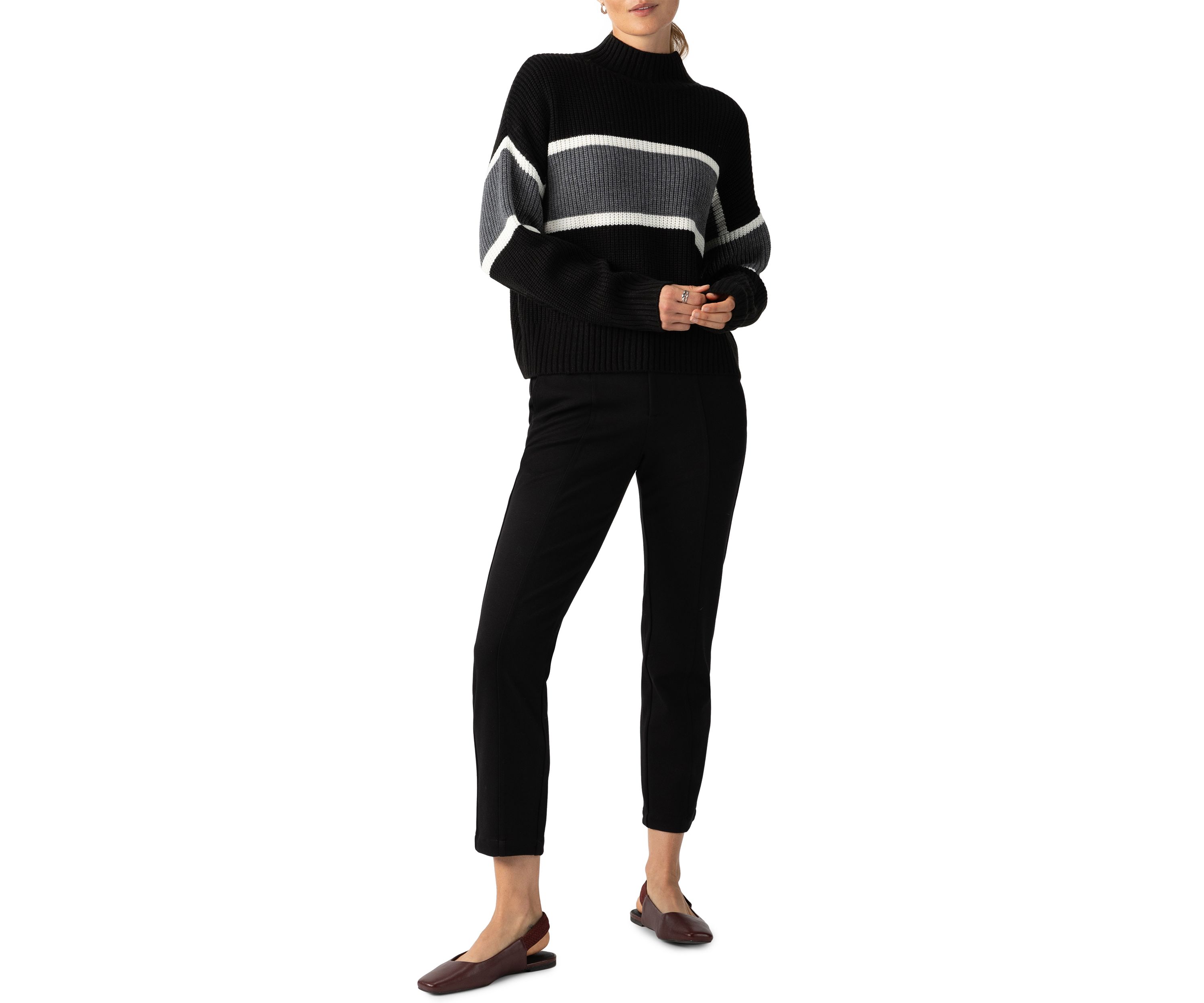 Womens Mock Neck Stripe Sweater