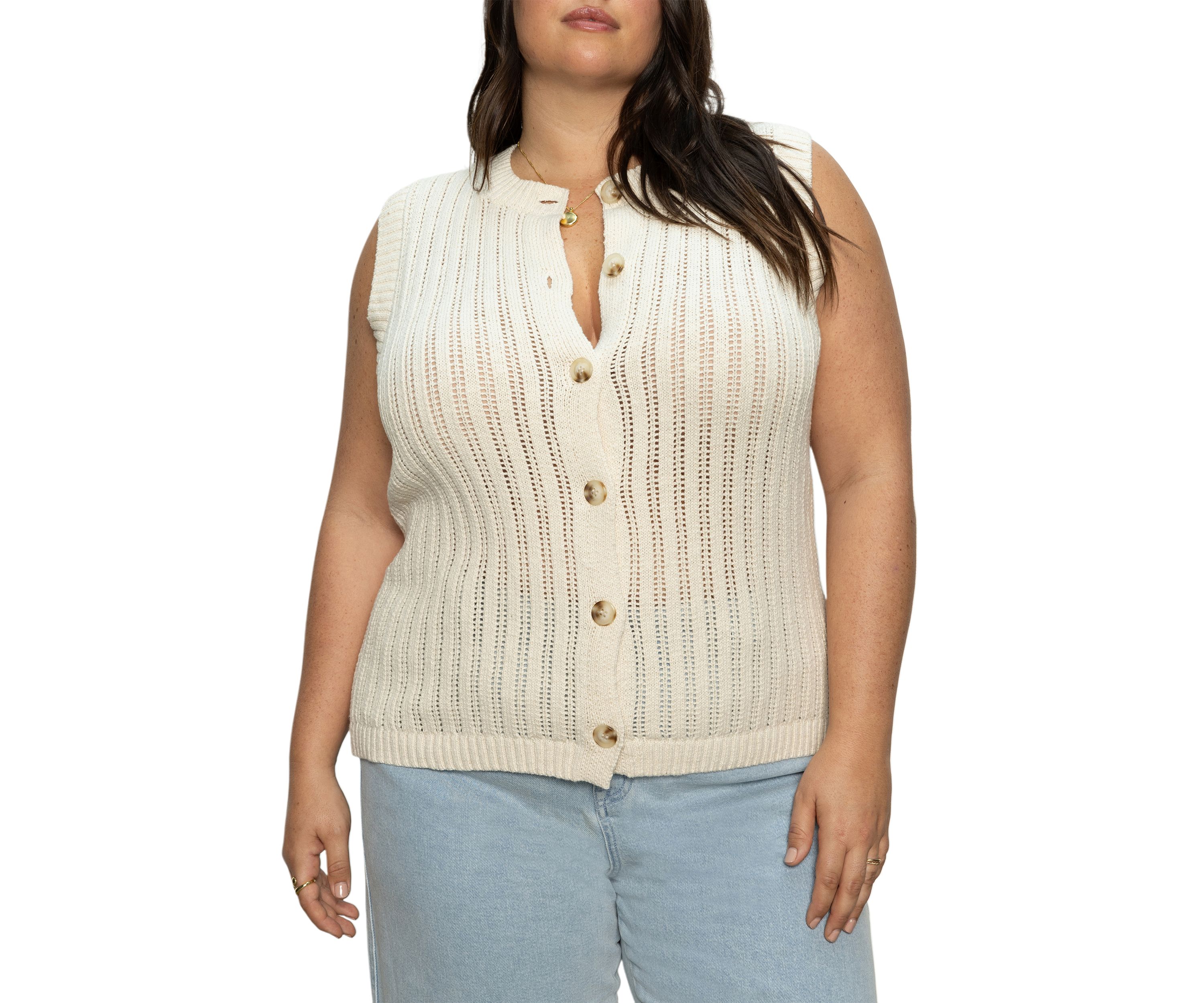 Plus Size Sleeveless Pointelle Shell Top
