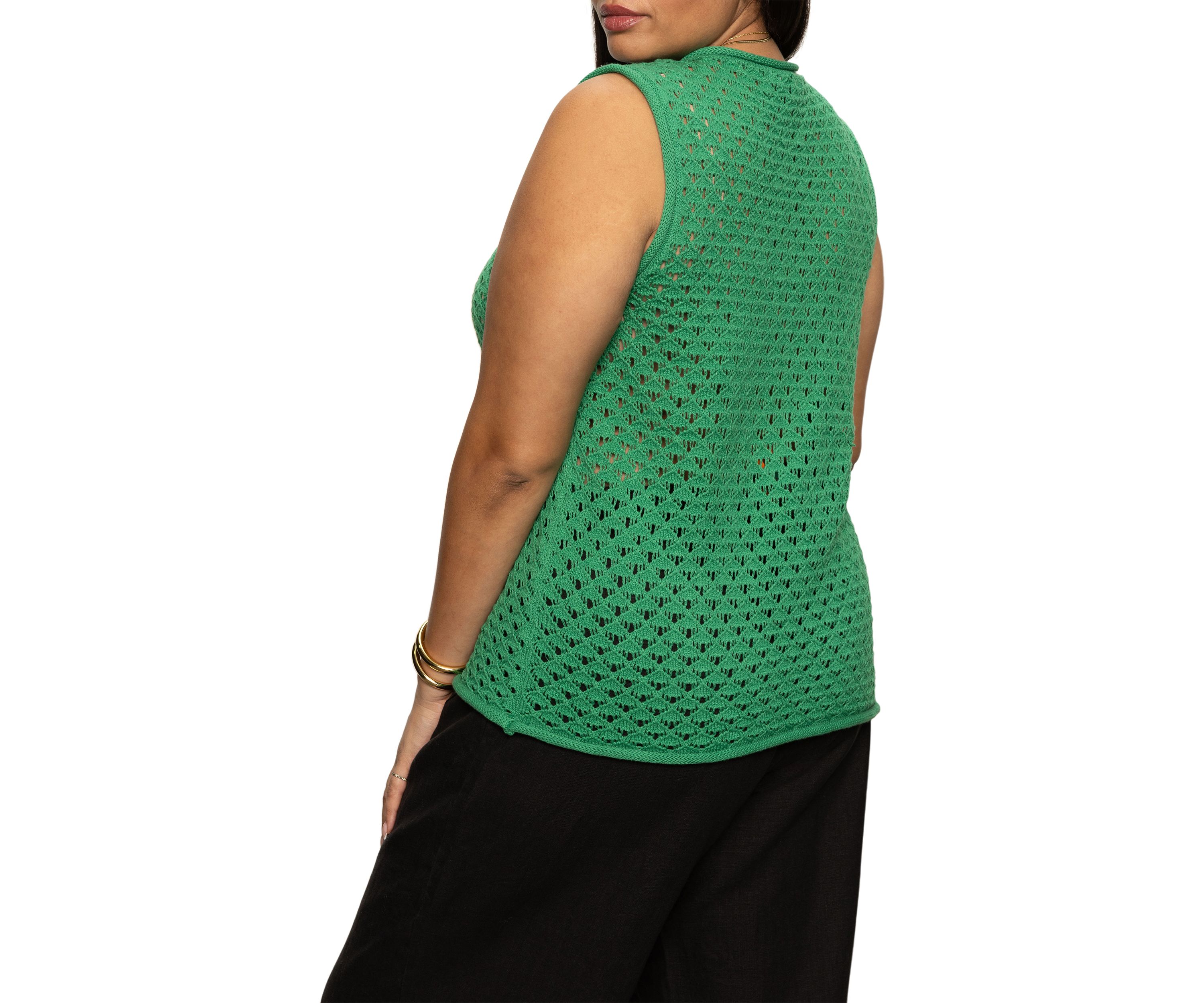 Plus Size Open Stitch Shell Top with Rolled Hem Detail