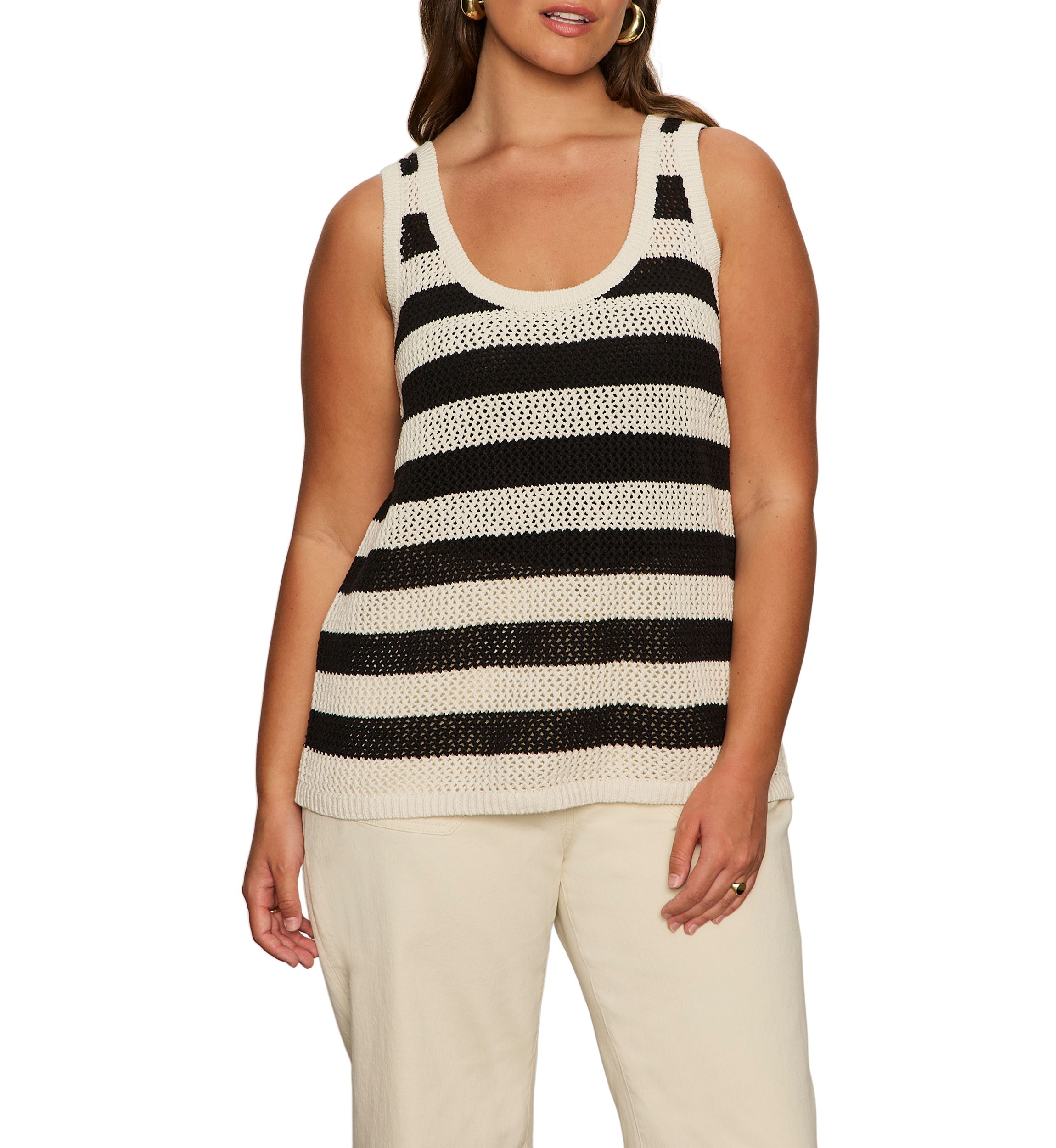Plus Size Sleeveless Mesh Stitch Shell Top