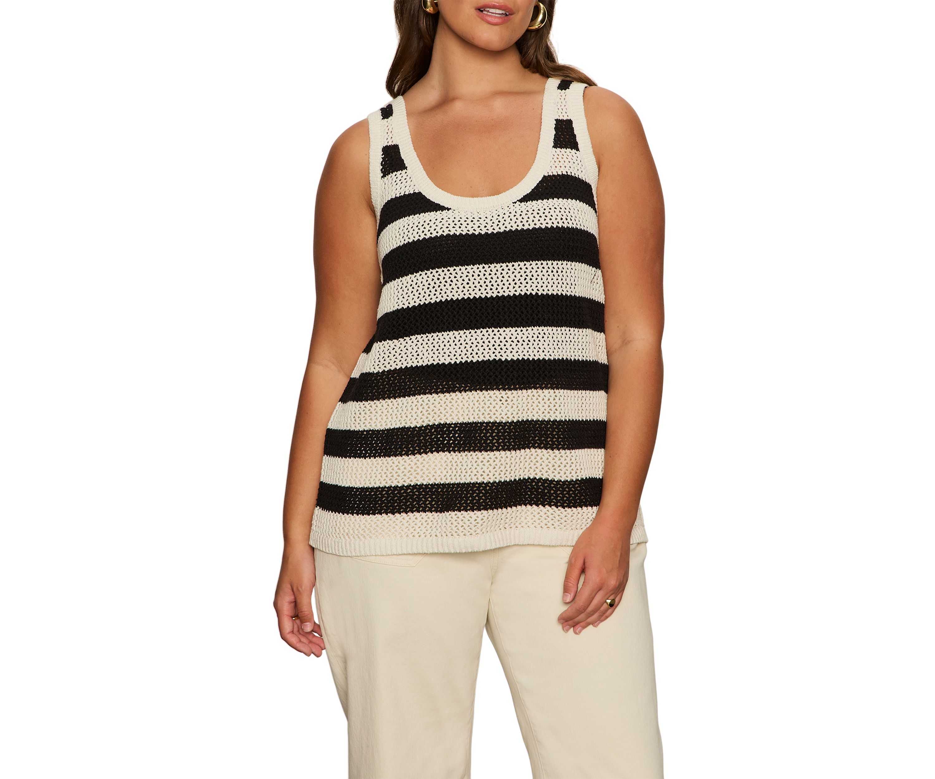 Plus Size Sleeveless Mesh Stitch Shell Top