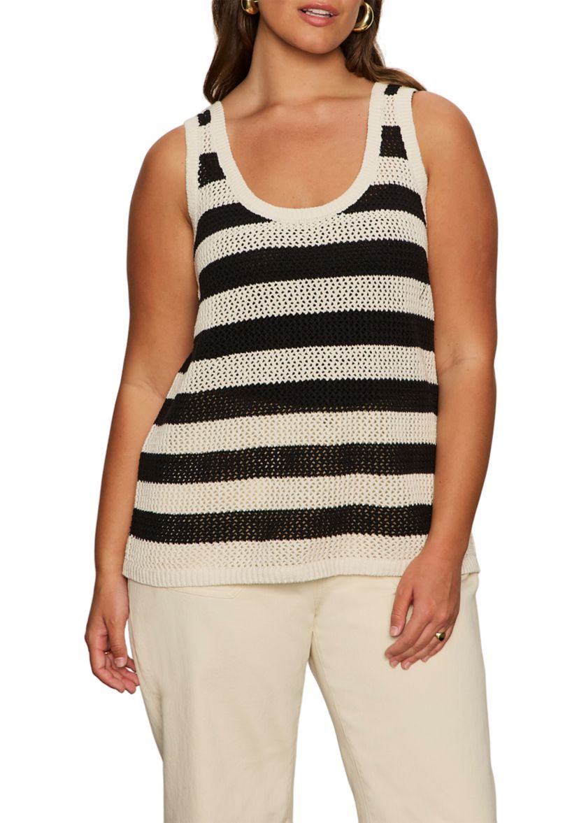 Plus Size Sleeveless Mesh Stitch Shell Top