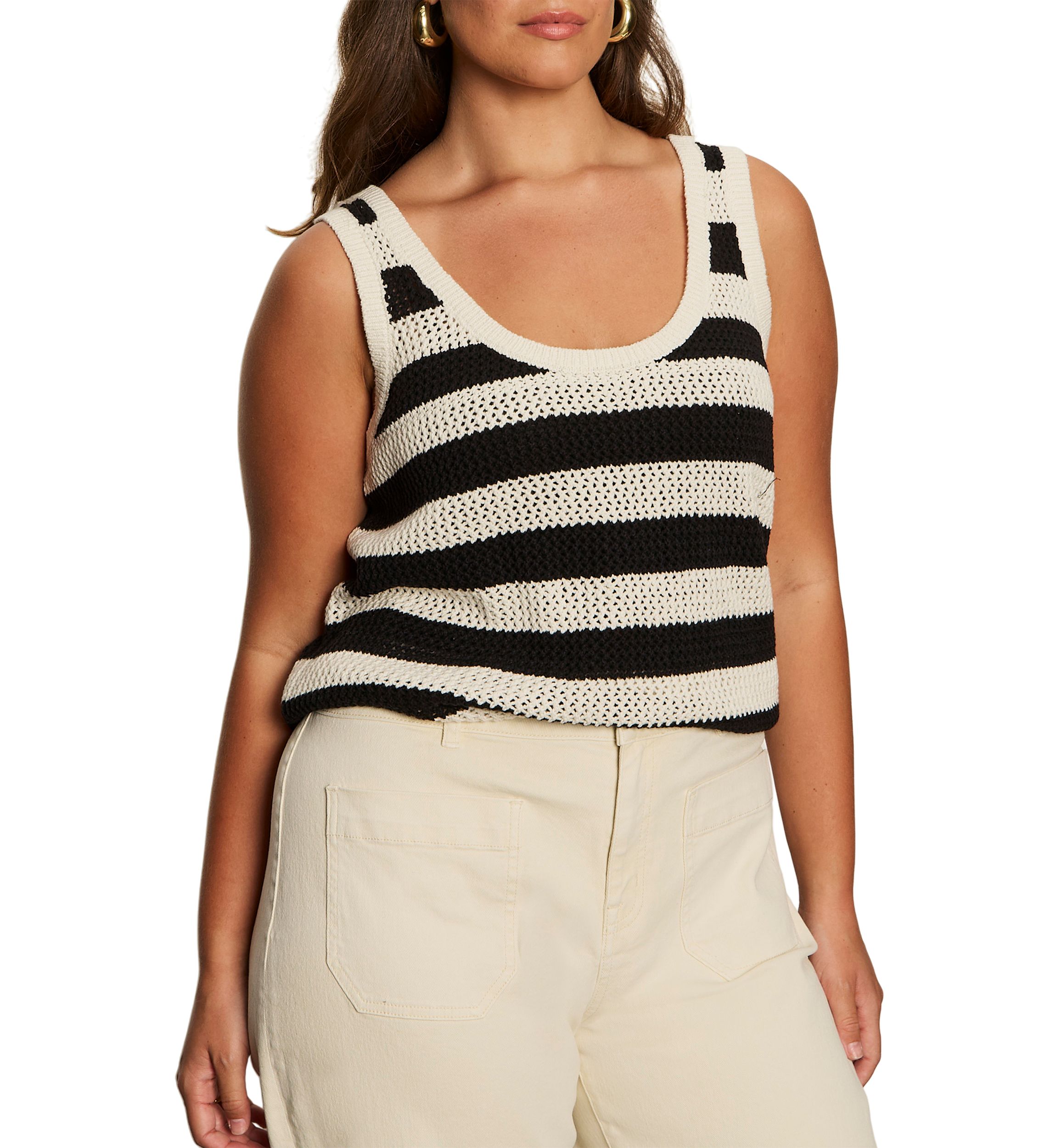 Plus Size Sleeveless Mesh Stitch Shell Top