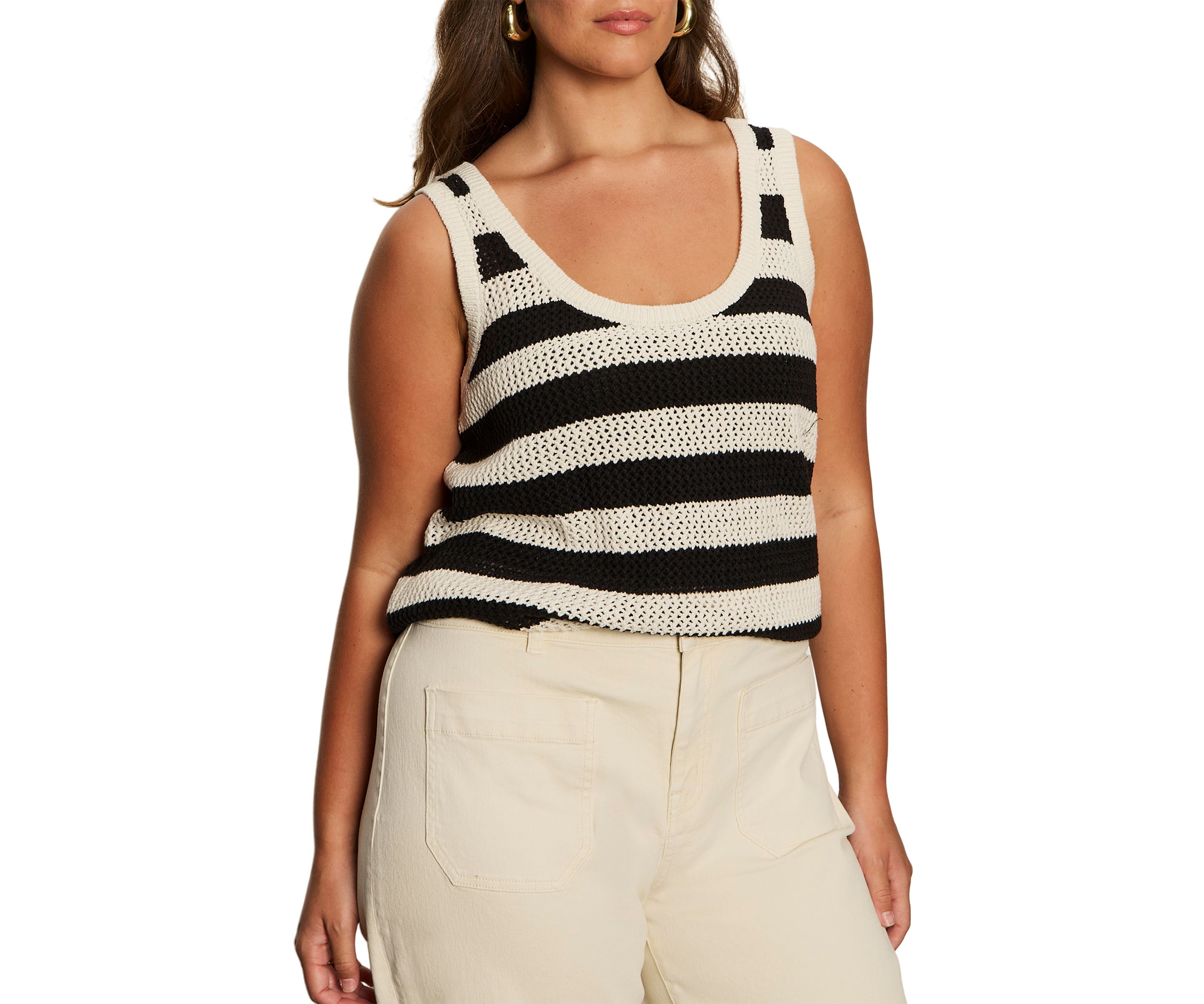 Plus Size Sleeveless Mesh Stitch Shell Top