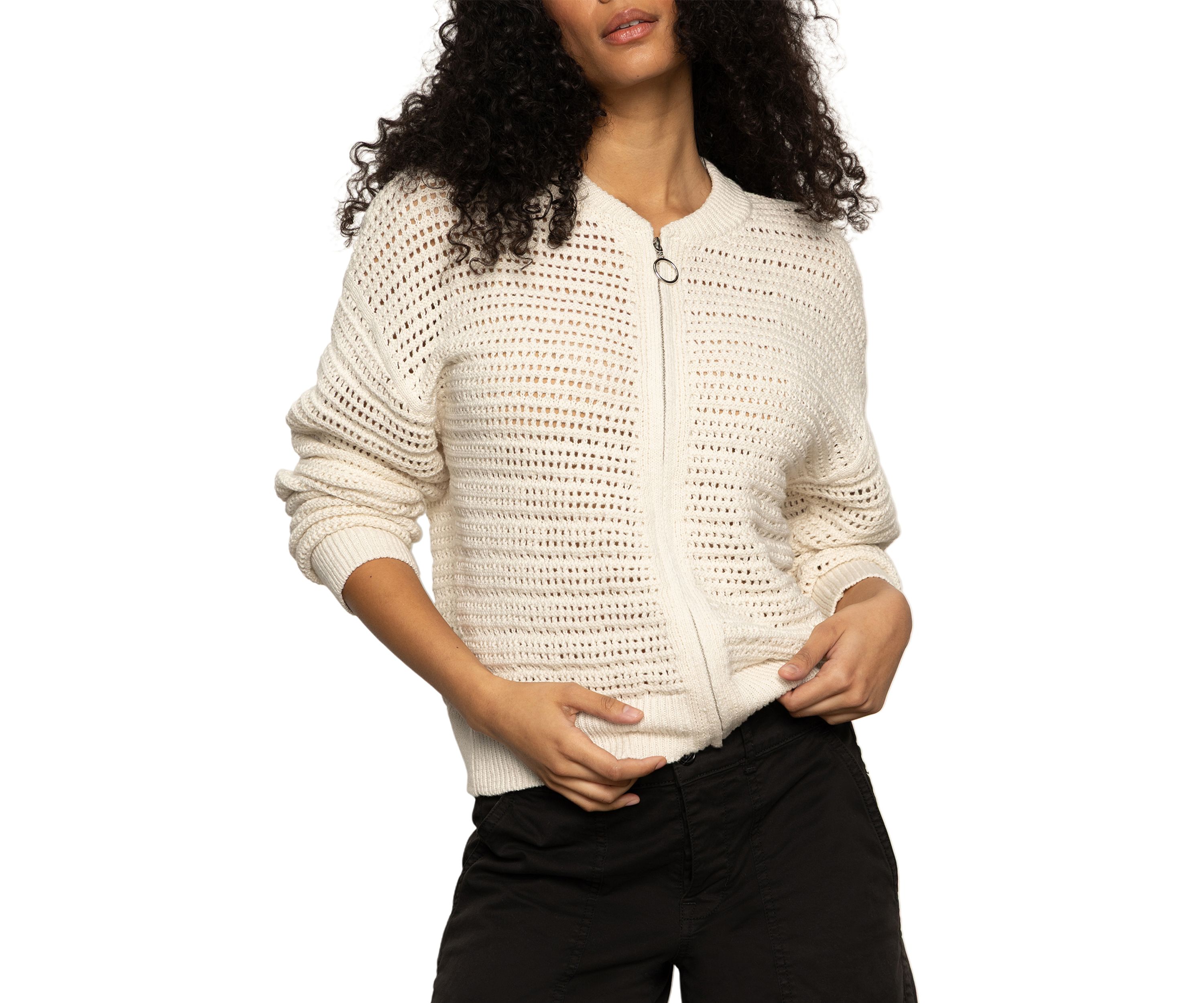 Womens Open Knit Bomber Cardigan 