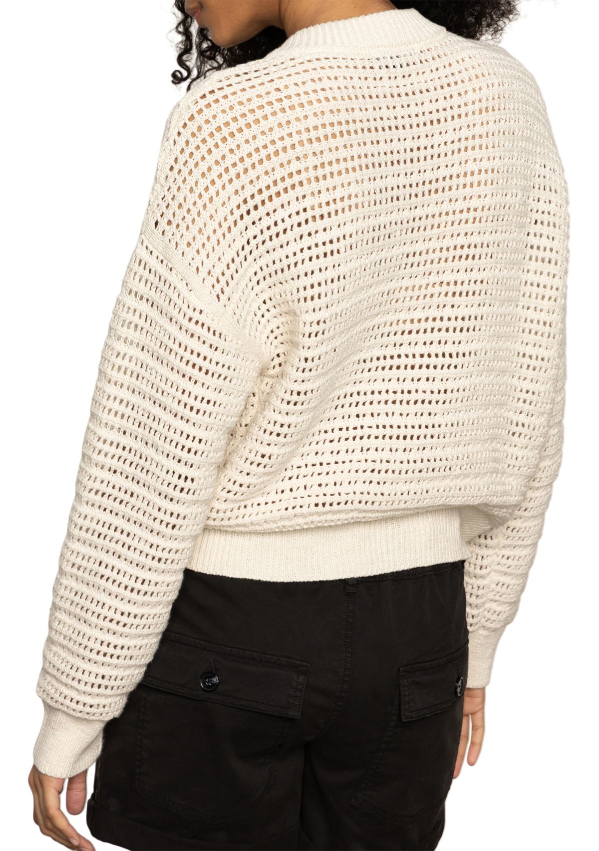Womens Open Knit Bomber Cardigan 