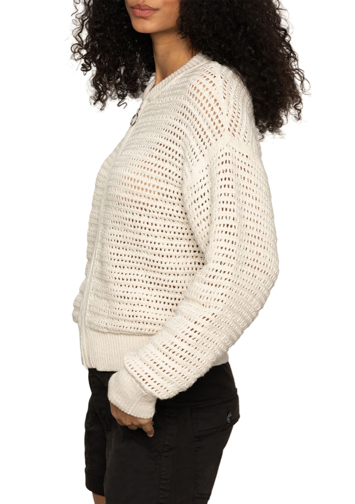 Womens Open Knit Bomber Cardigan 