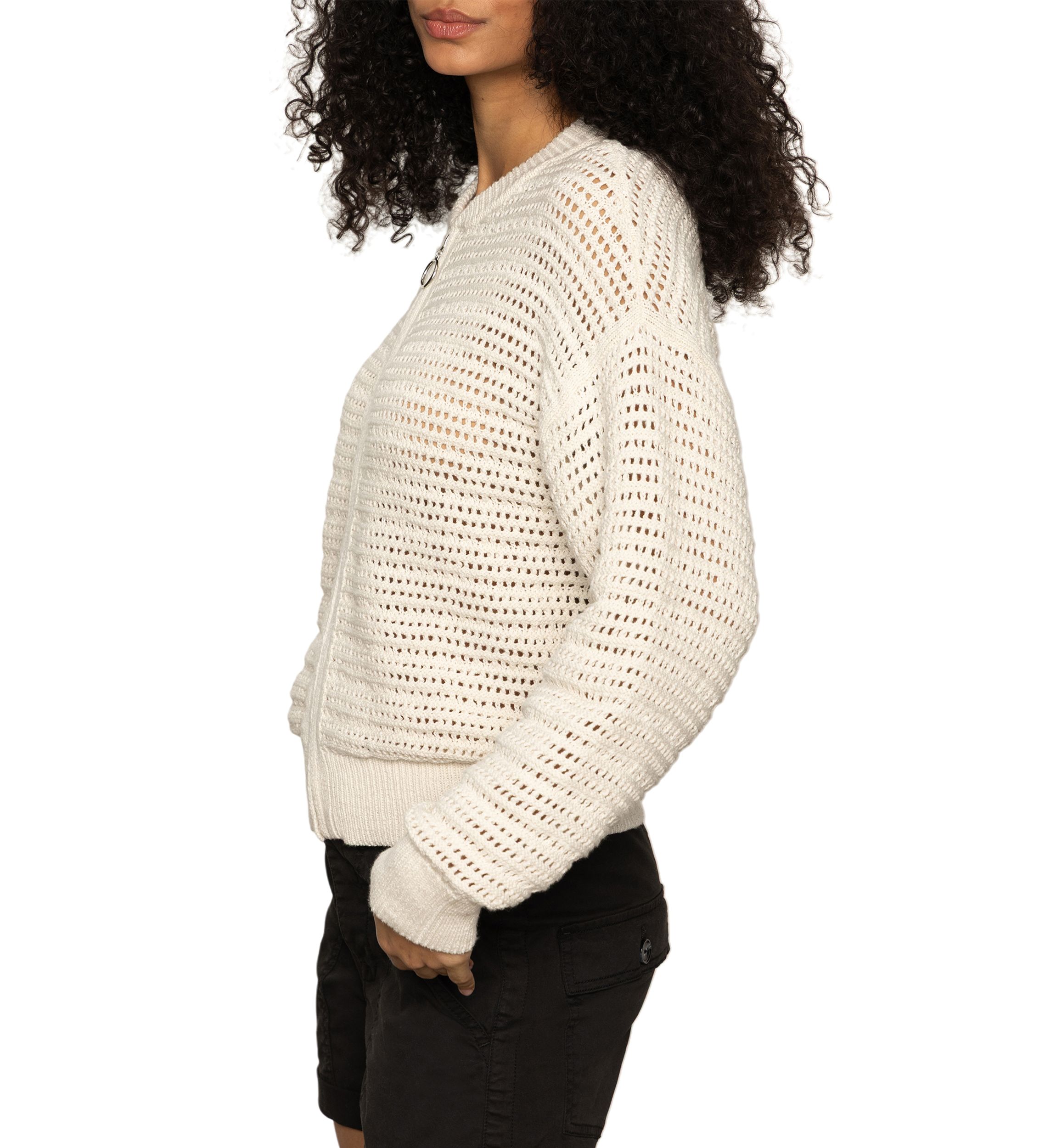 Womens Open Knit Bomber Cardigan 