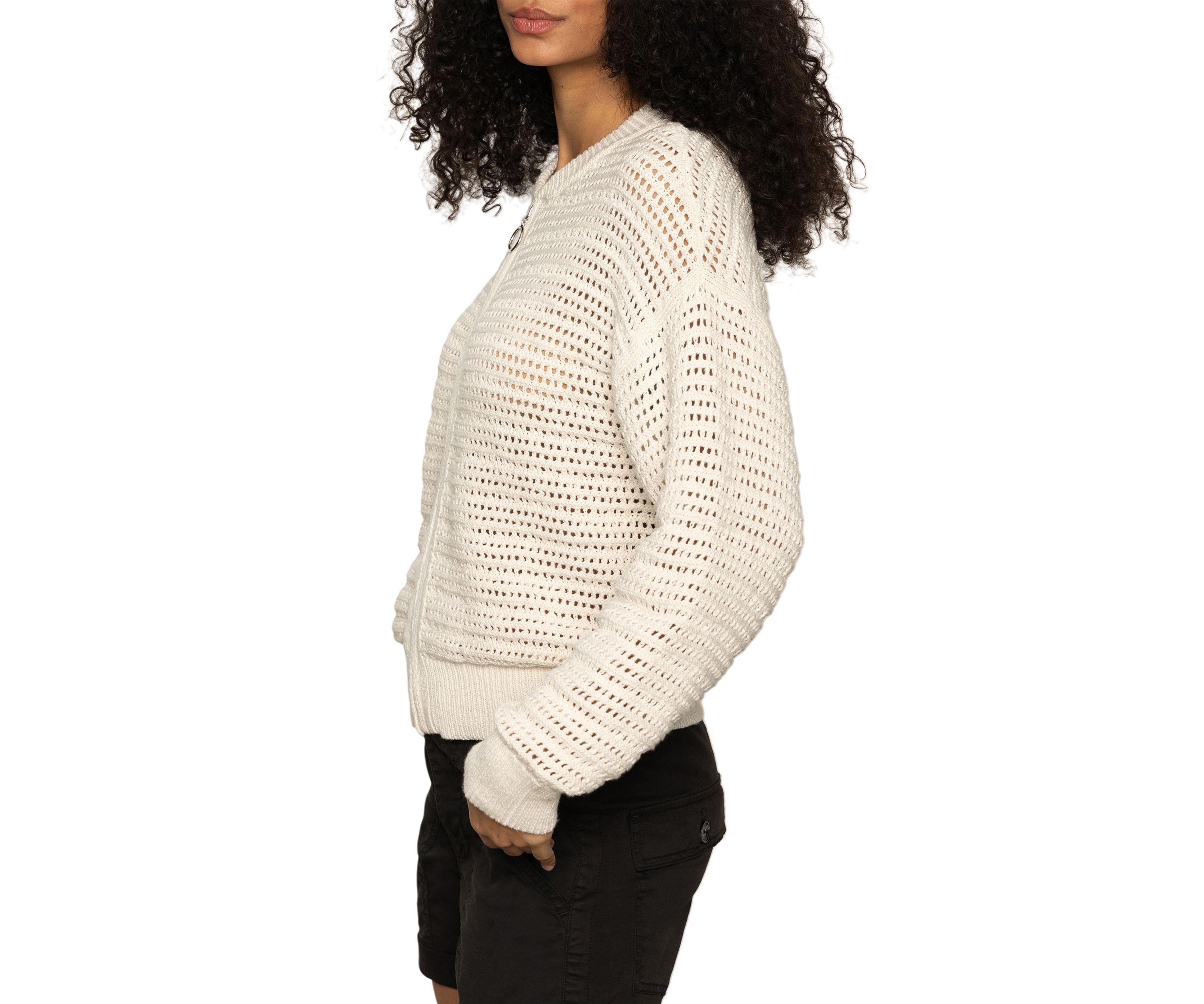 Womens Open Knit Bomber Cardigan 
