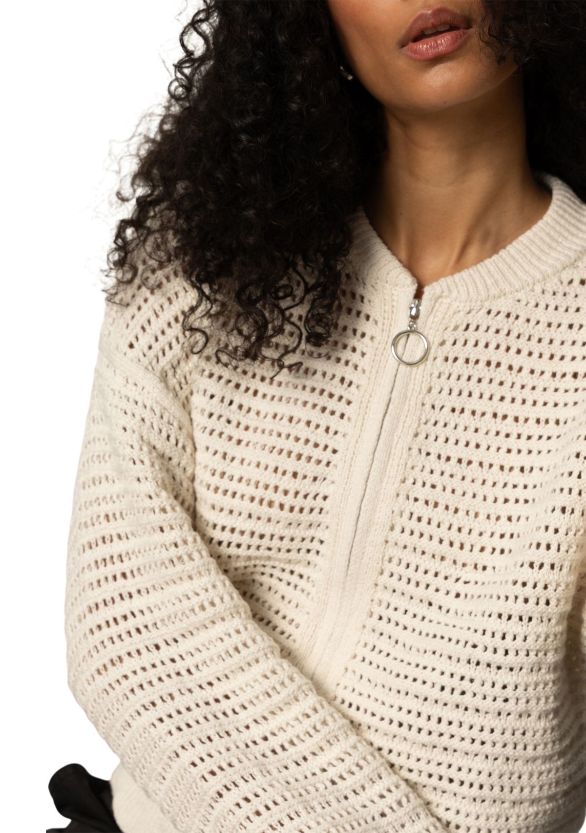 Womens Open Knit Bomber Cardigan 