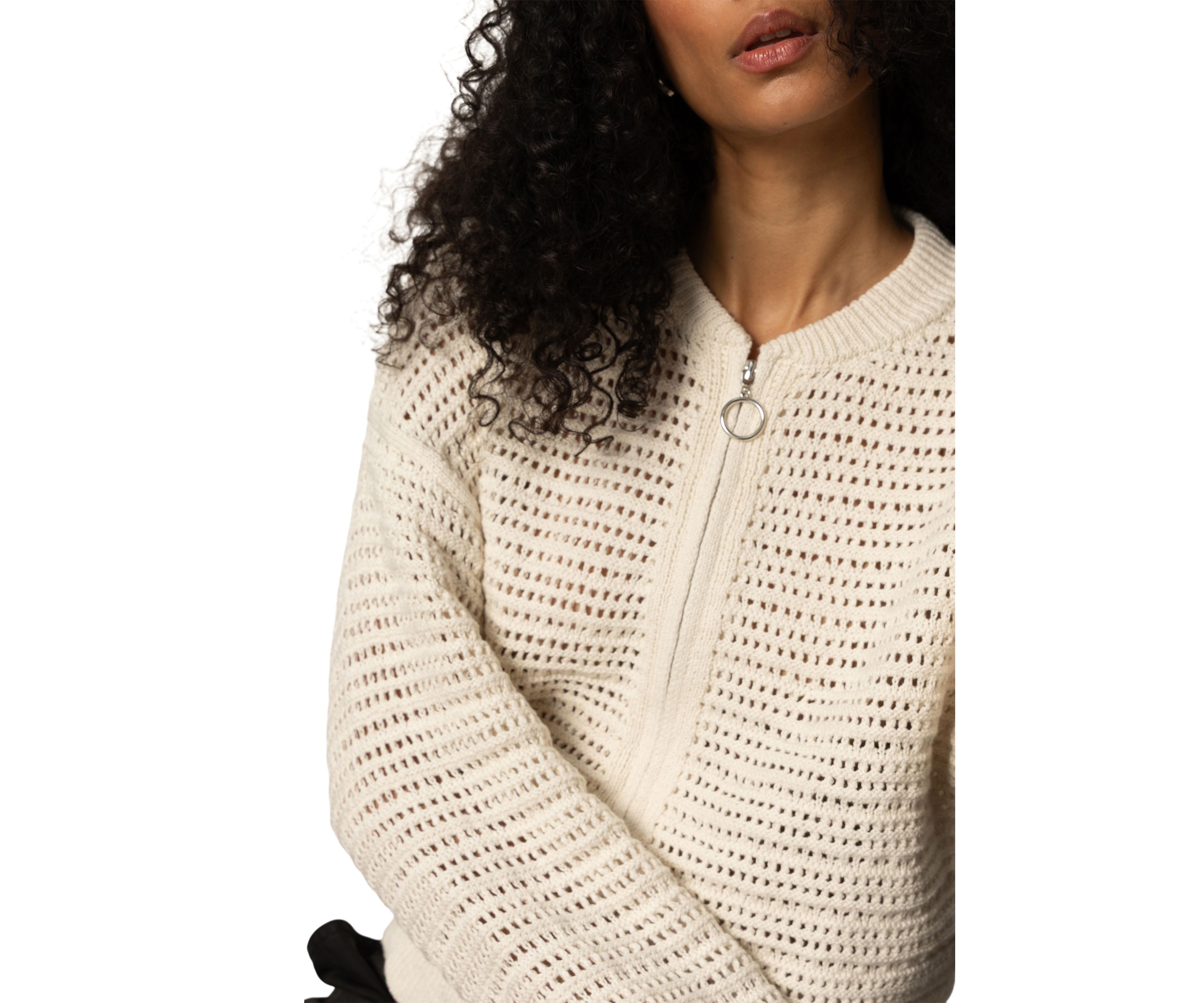 Womens Open Knit Bomber Cardigan 