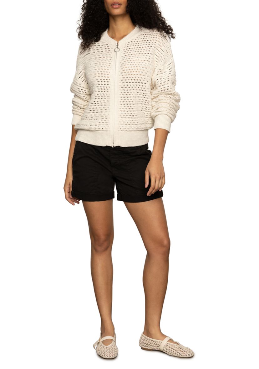 Womens Open Knit Bomber Cardigan 
