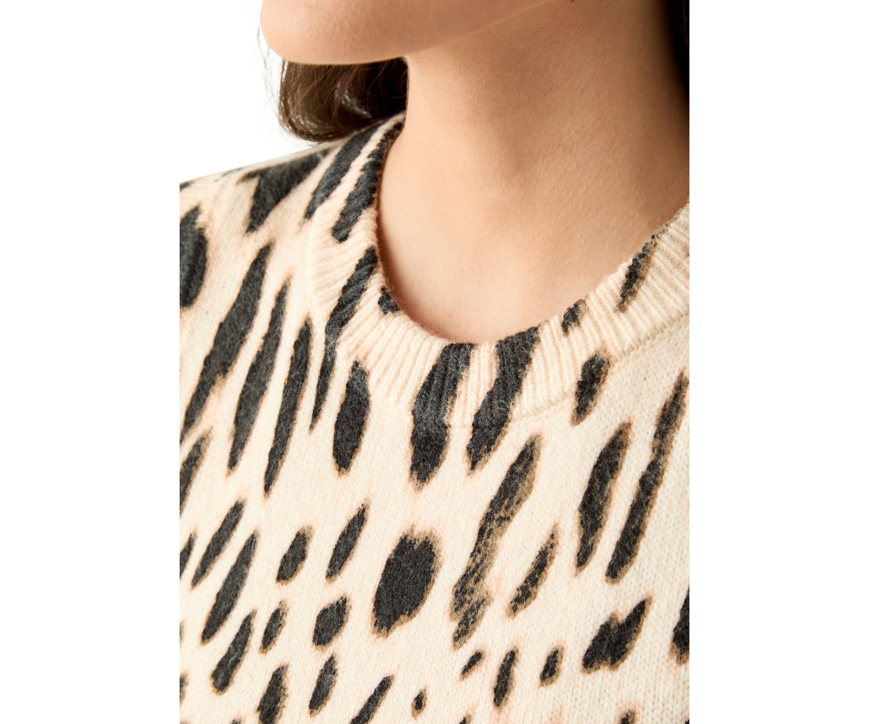 Womens Fuzzy Leopard Print Shell Sweater