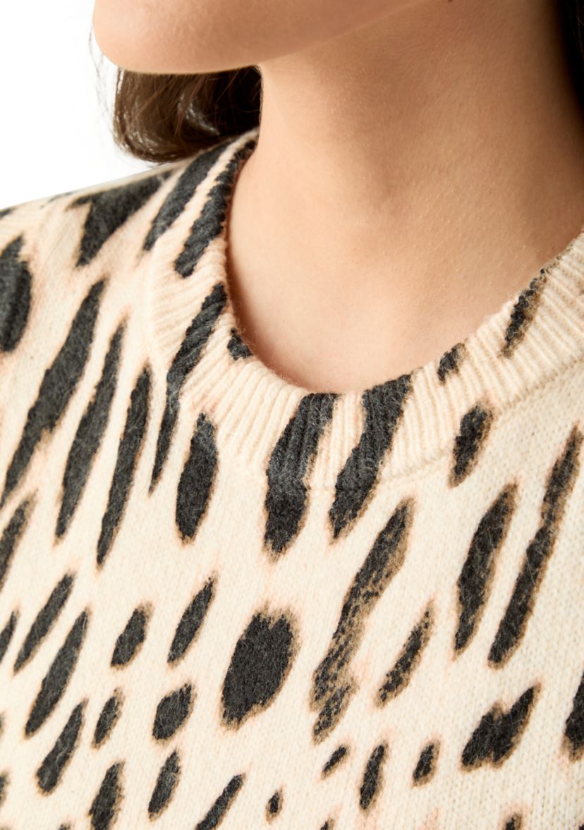 Womens Fuzzy Leopard Print Shell Sweater