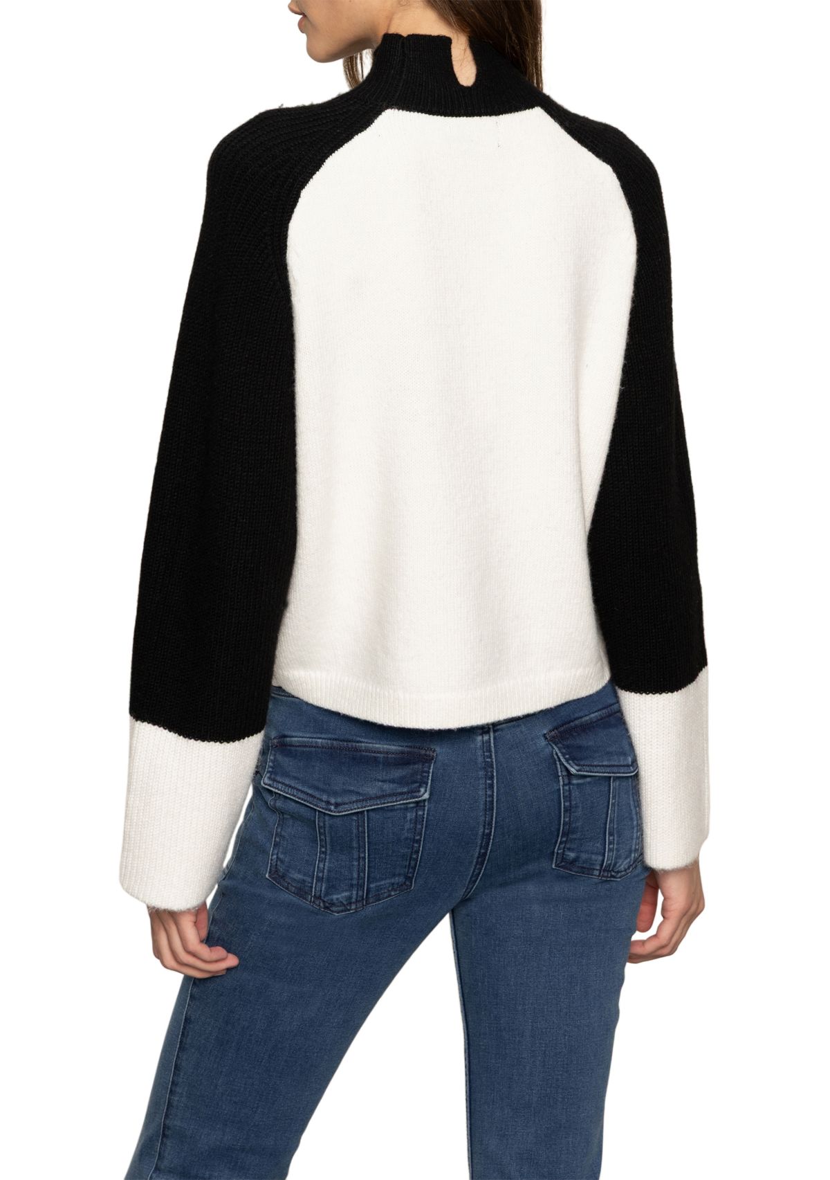 Womens Long Sleeve Two-Tone Mock Neck Downtown Sweater