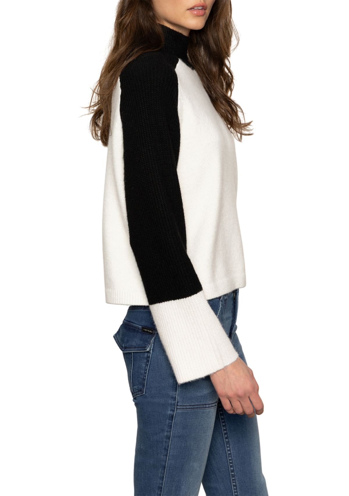 Womens Long Sleeve Two-Tone Mock Neck Downtown Sweater