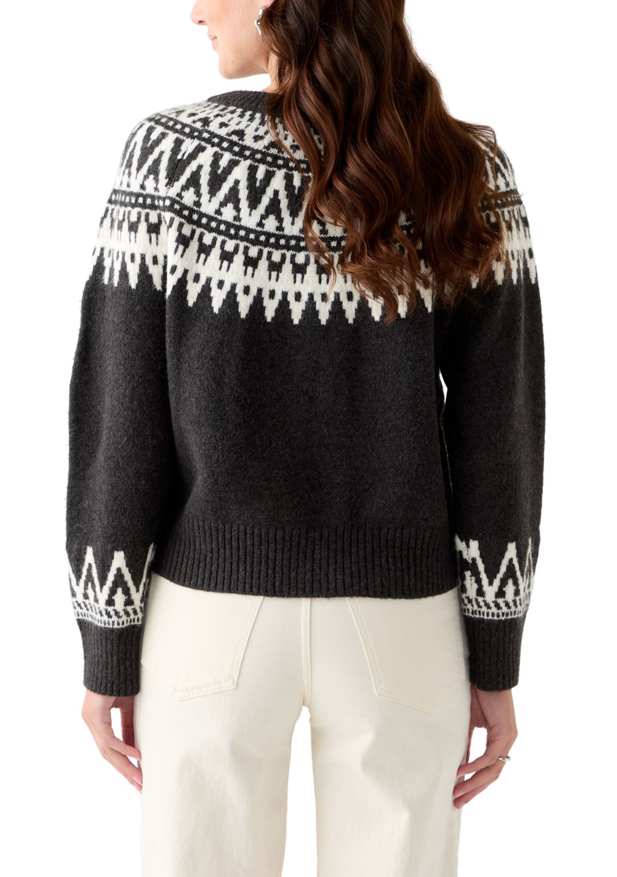 Womens Fair Isle Crew Neck Cardigan