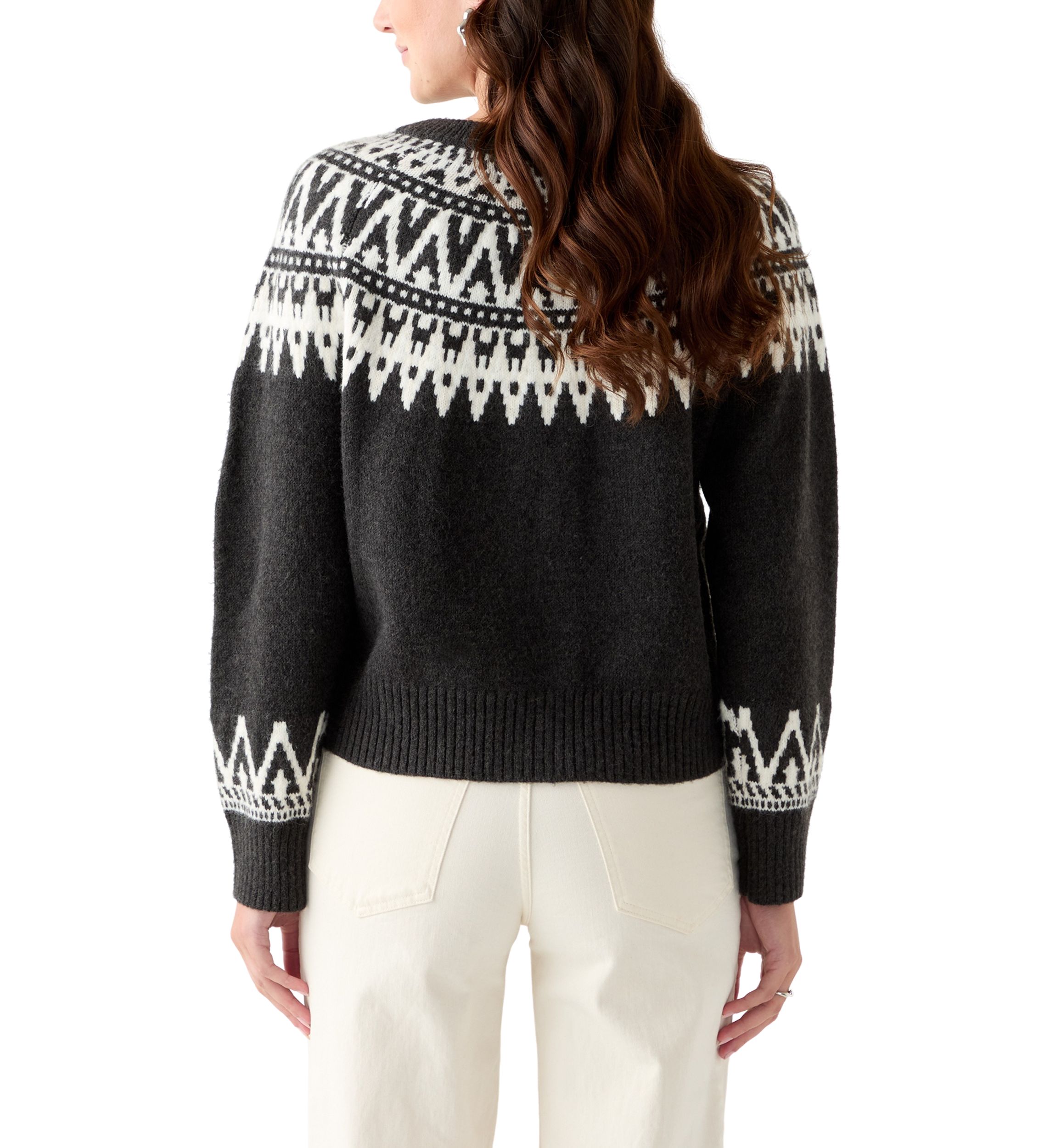 Womens Fair Isle Crew Neck Cardigan