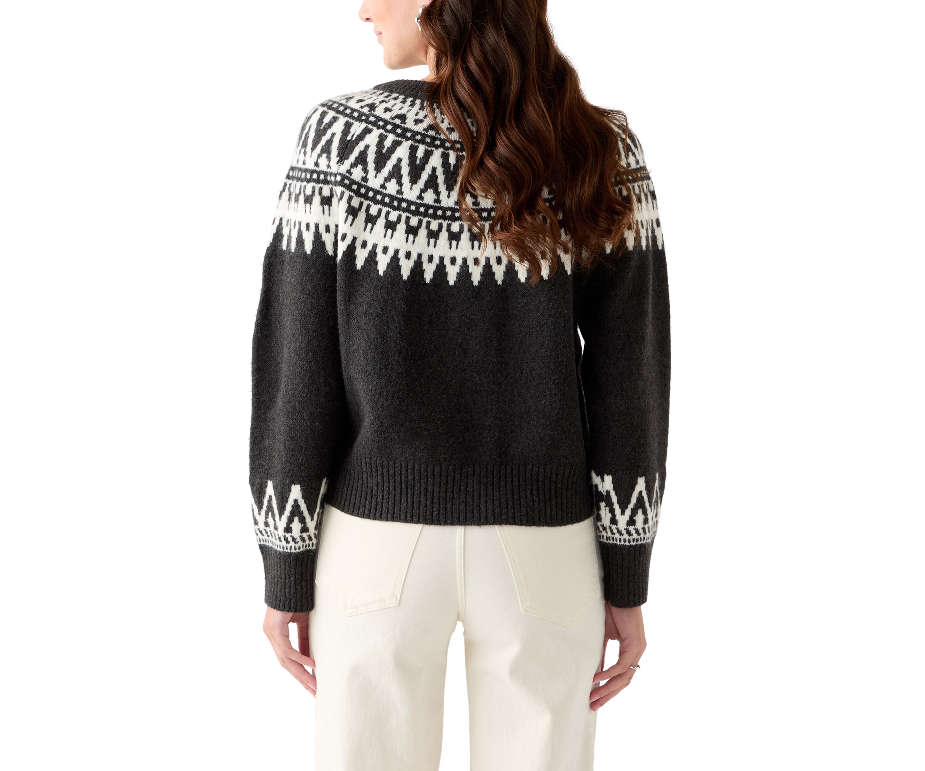 Womens Fair Isle Crew Neck Cardigan