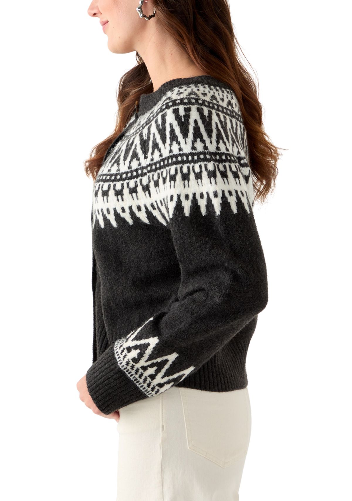 Womens Fair Isle Crew Neck Cardigan