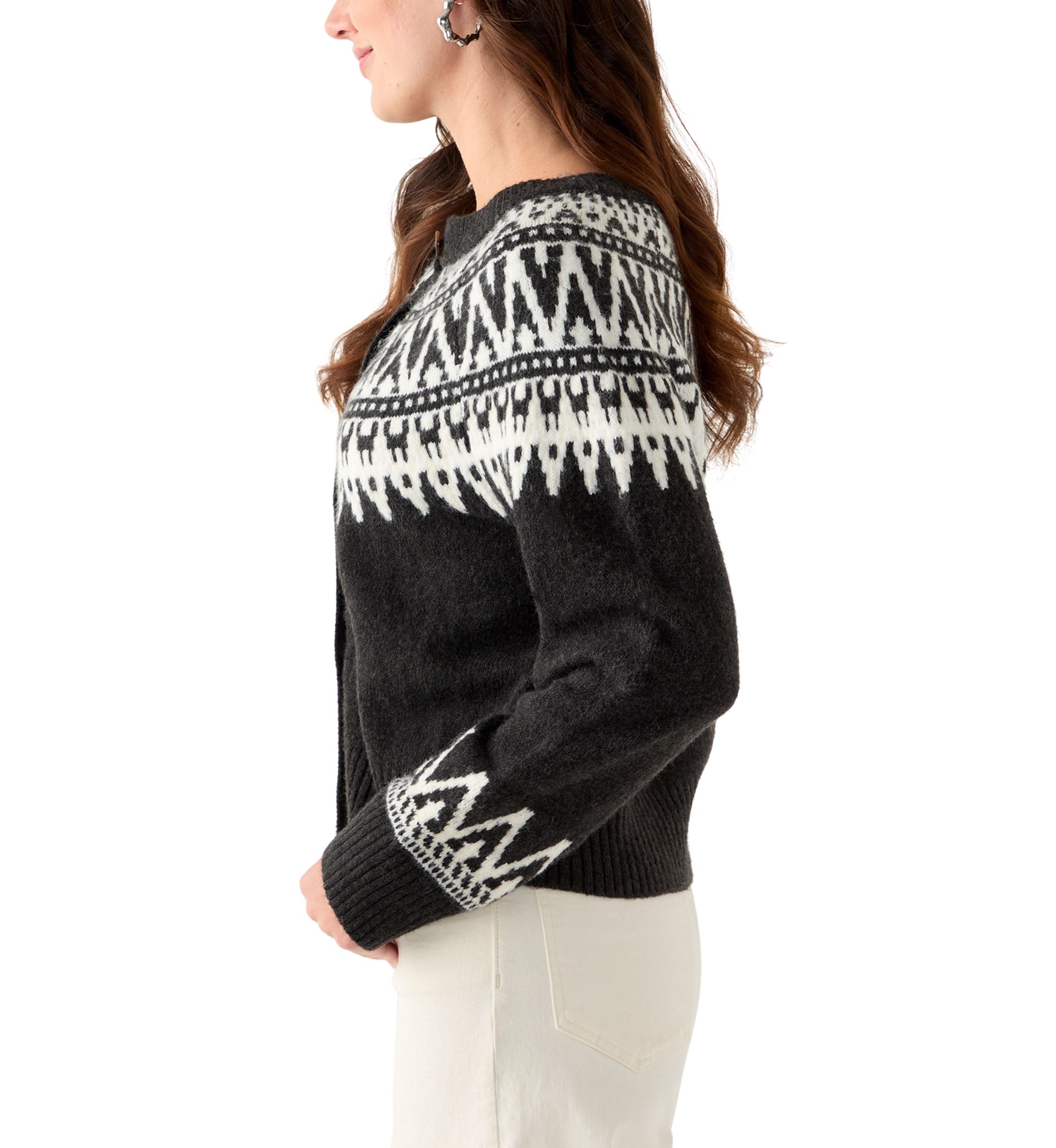 Womens Fair Isle Crew Neck Cardigan