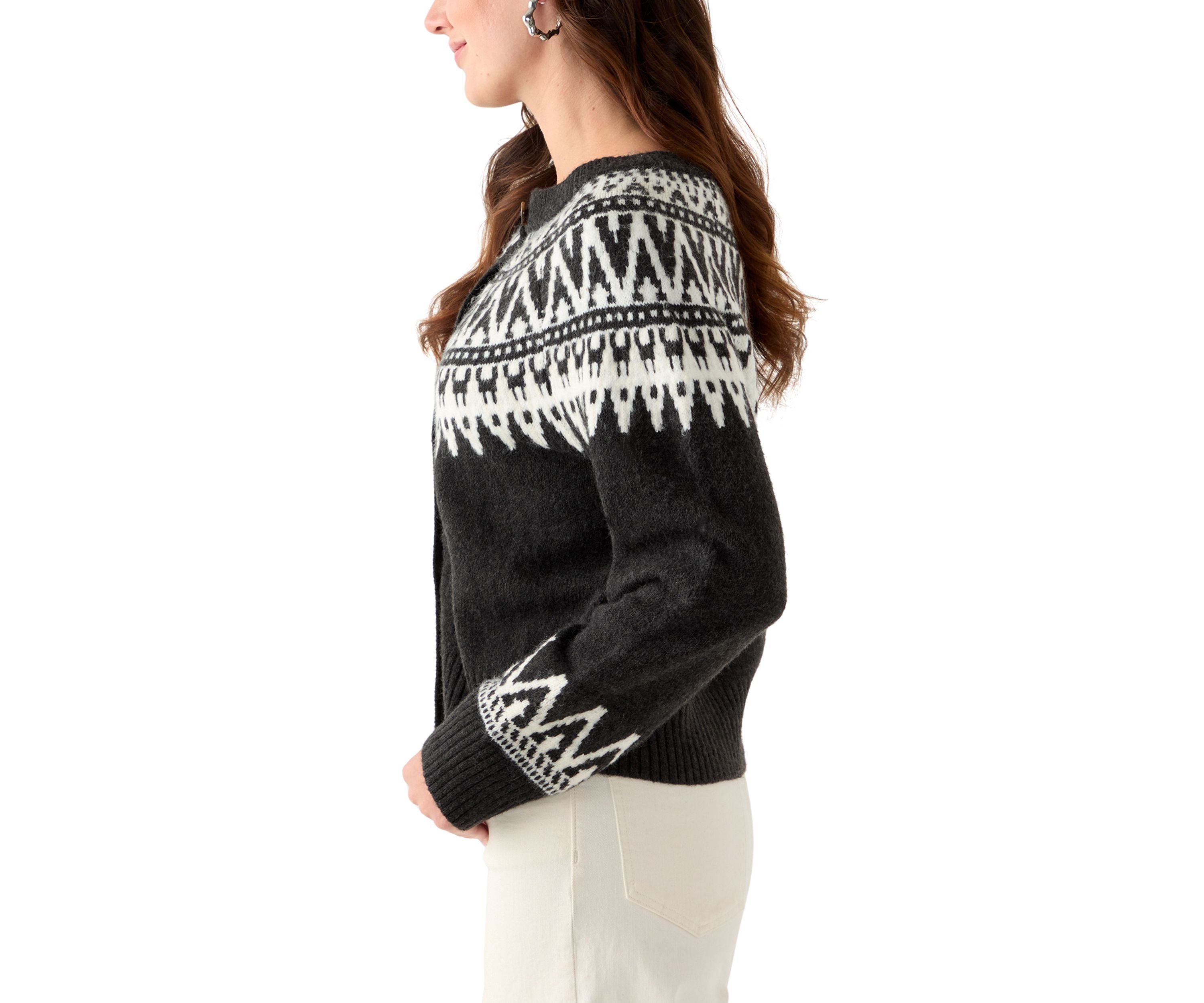 Womens Fair Isle Crew Neck Cardigan