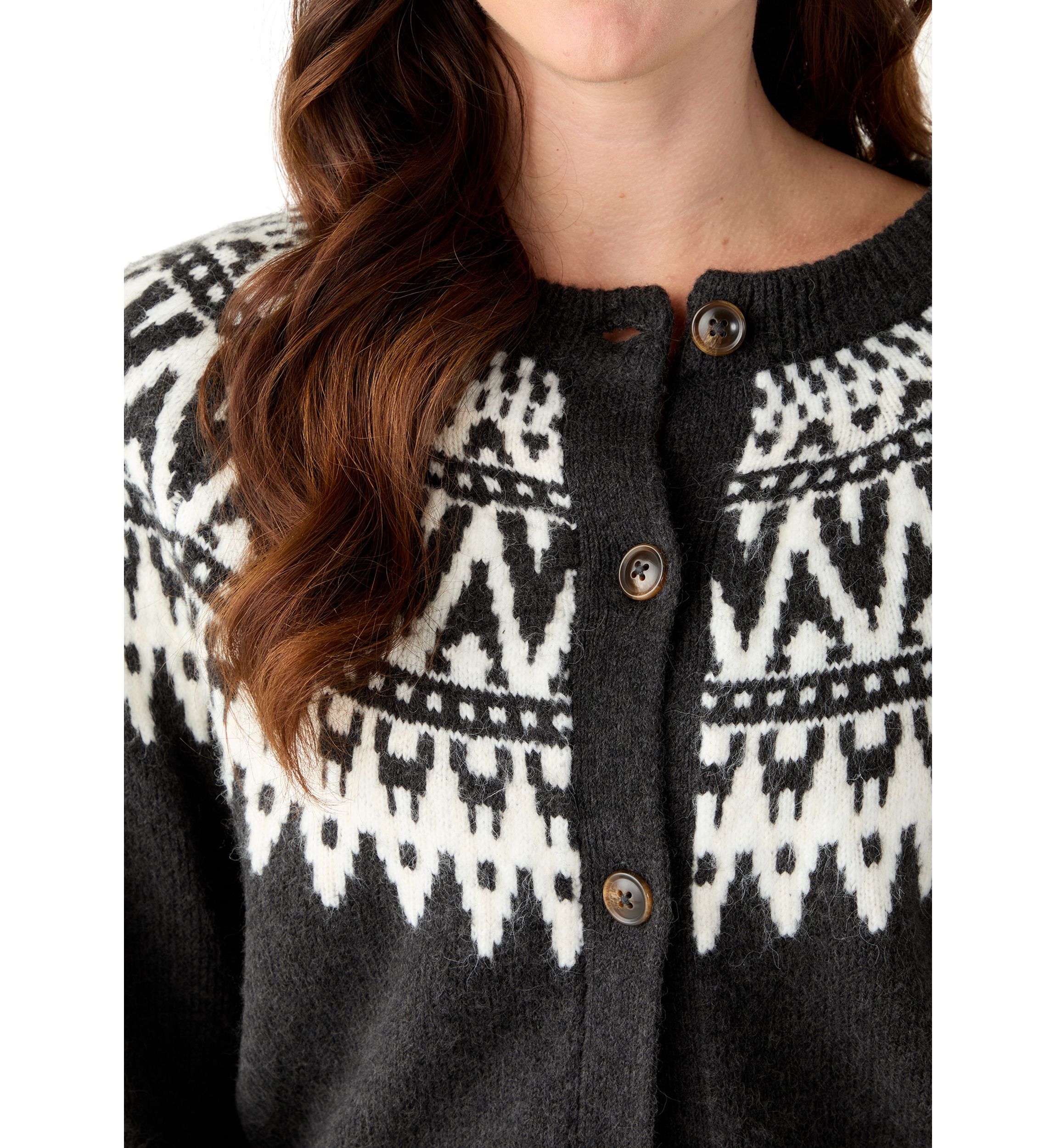 Womens Fair Isle Crew Neck Cardigan