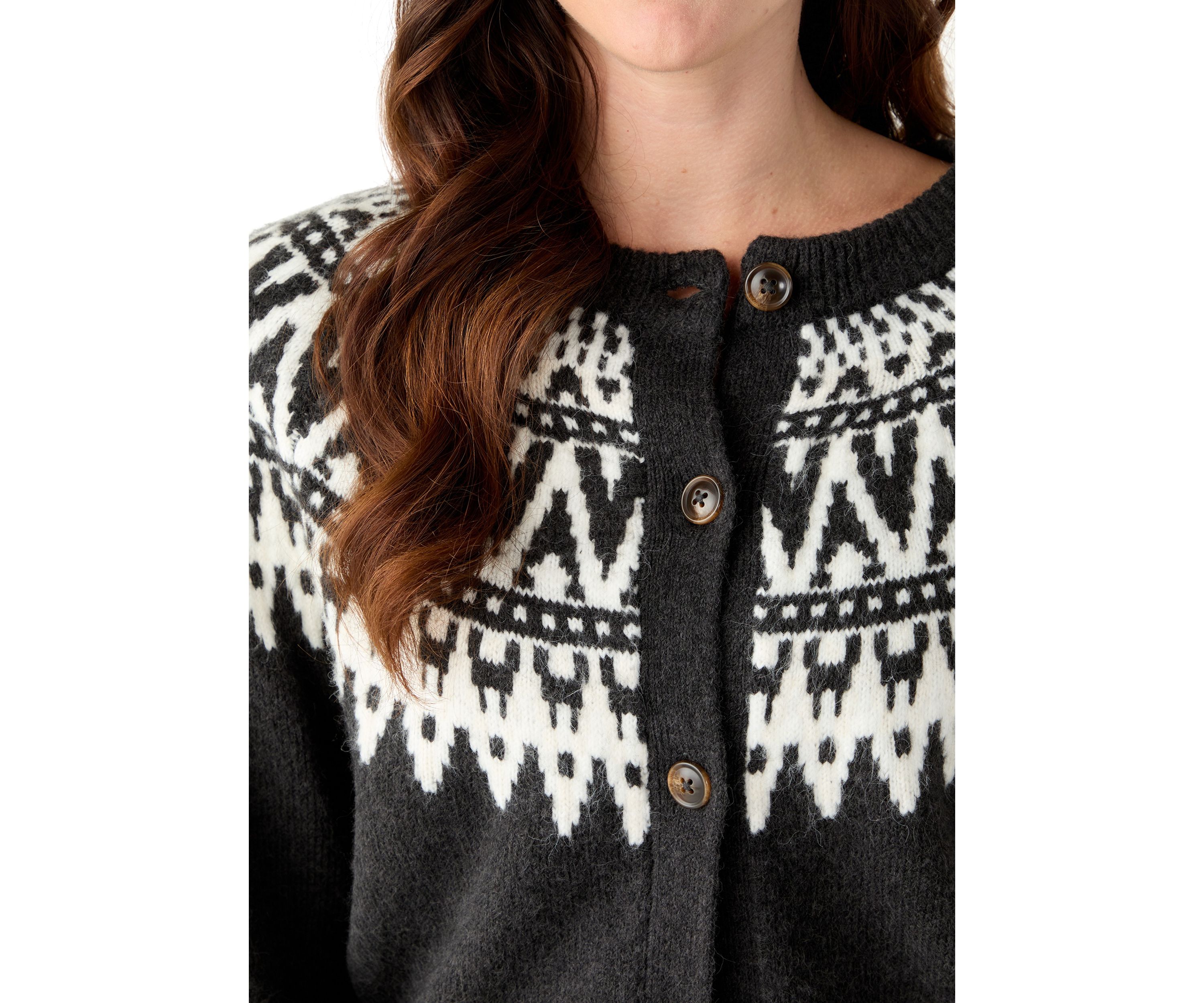 Womens Fair Isle Crew Neck Cardigan
