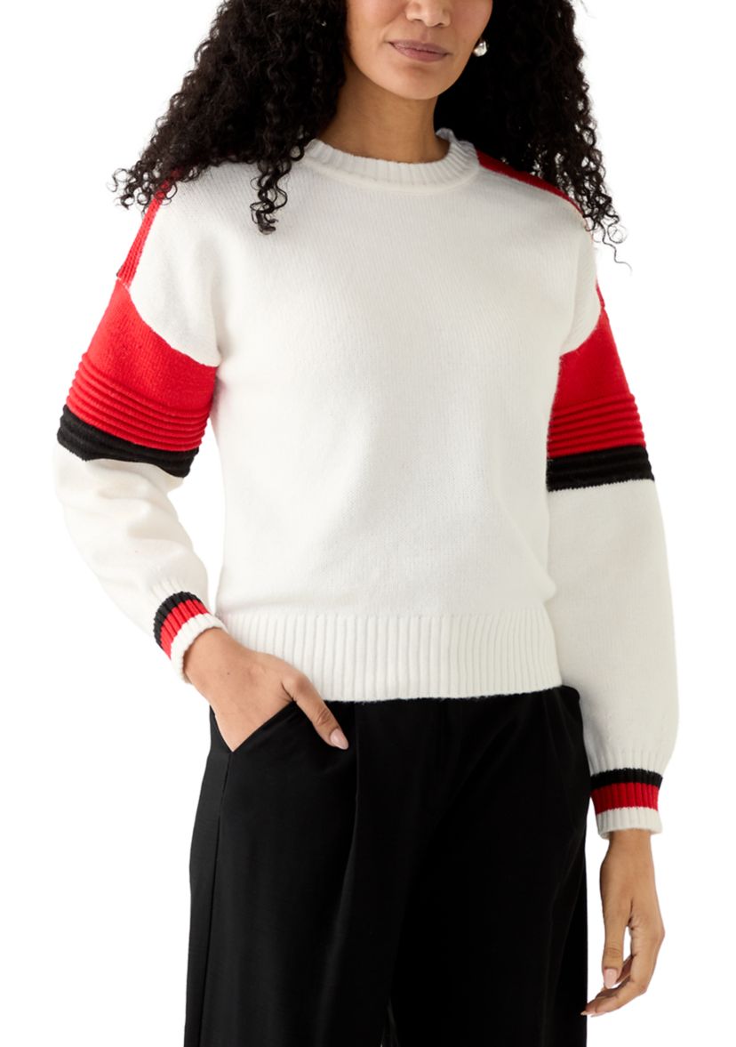 Womens Sporty Striped Crewneck Sweater