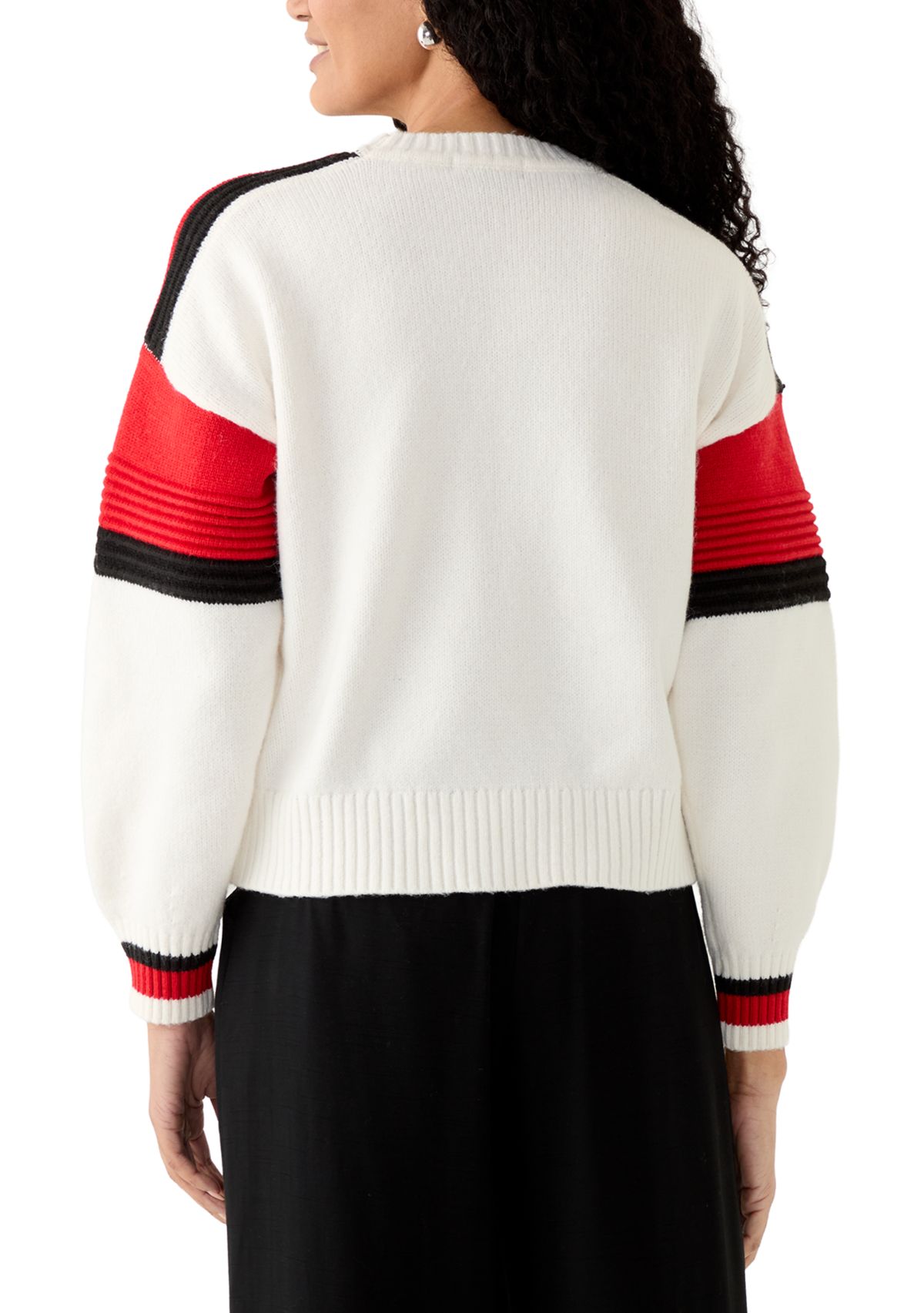Womens Sporty Striped Crewneck Sweater